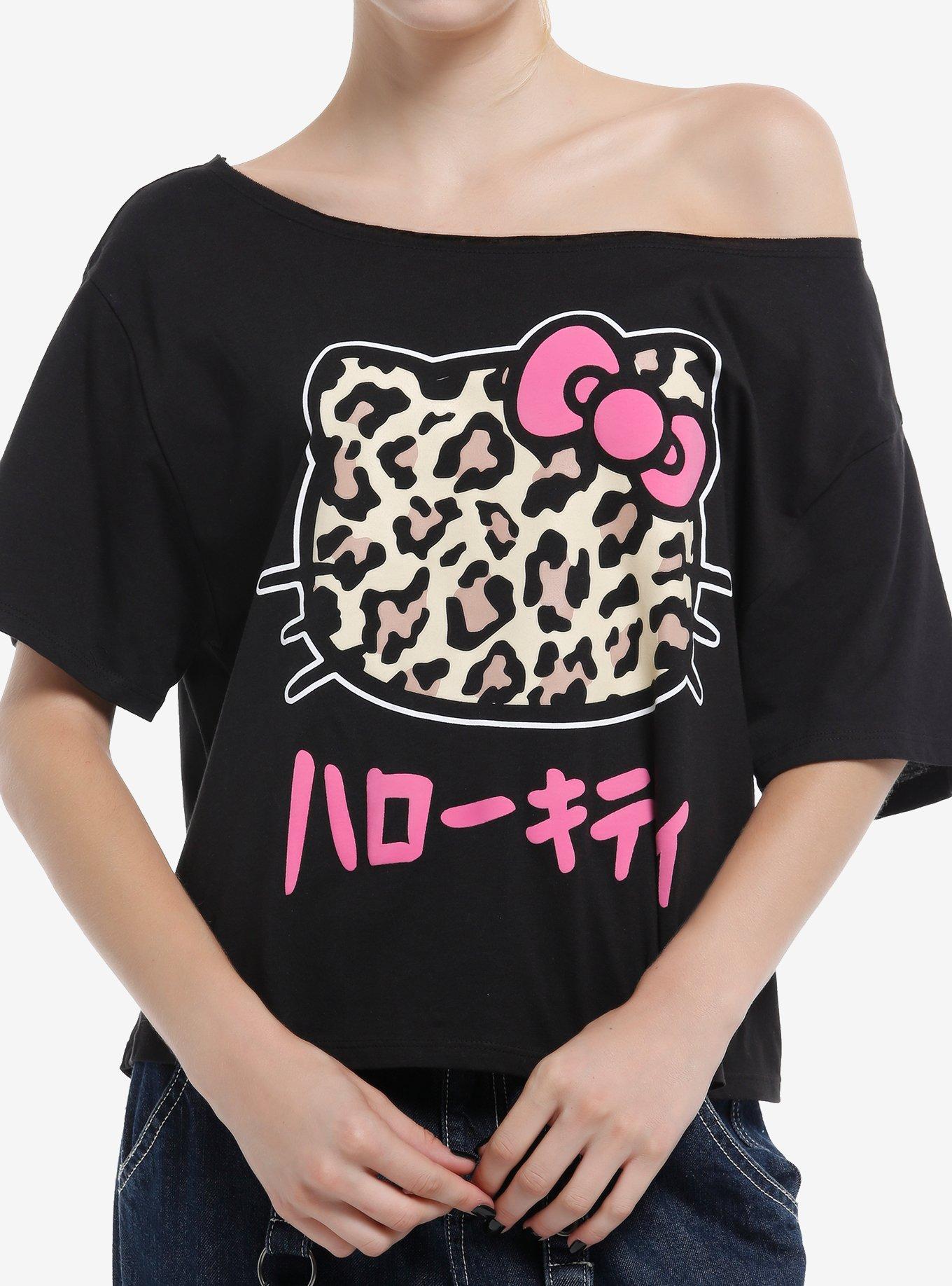 Hello Kitty Leopard Off-The-Shoulder Girls T-Shirt | Trending Graphic Tee For Fans