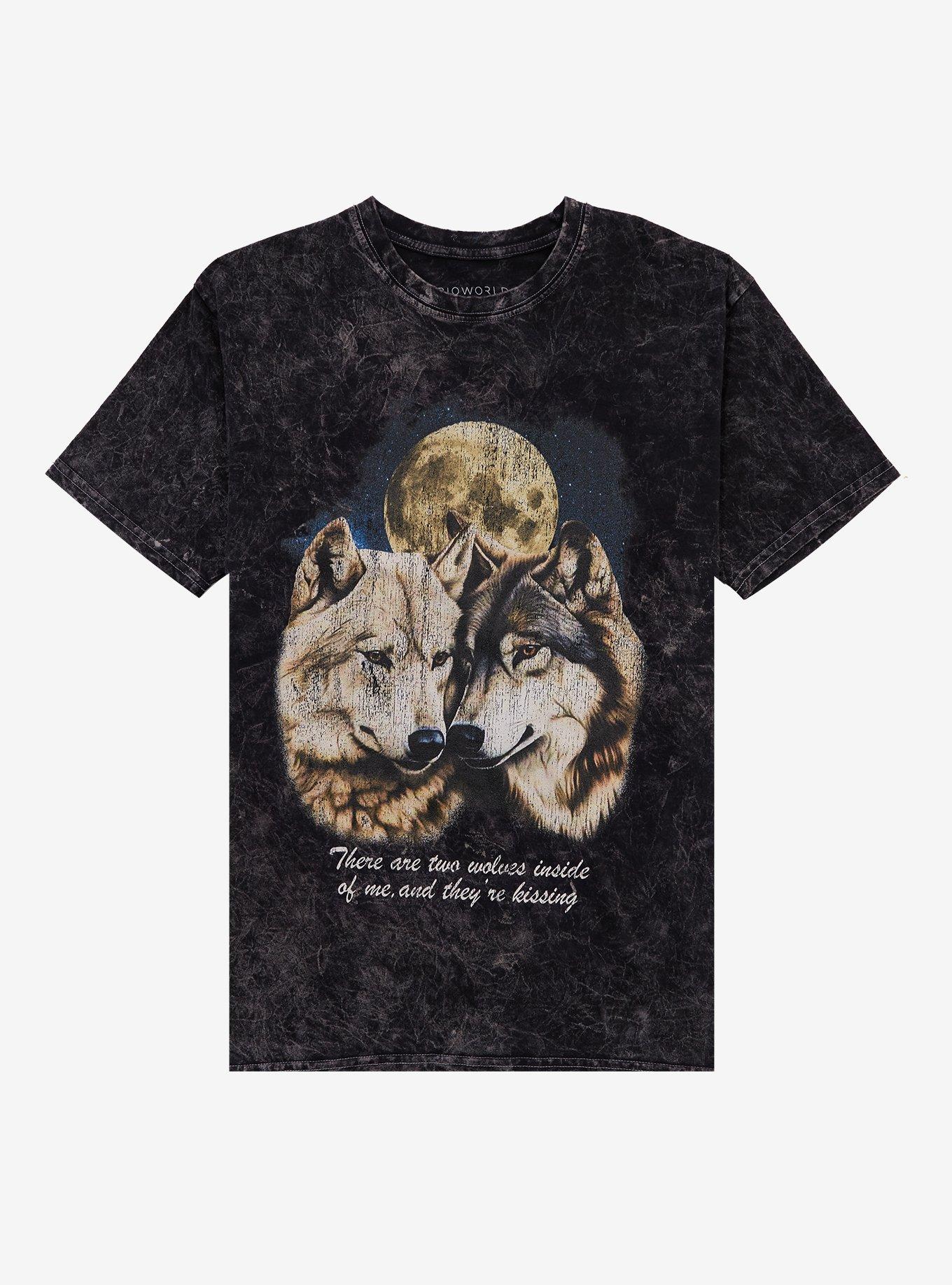 Two Wolves Kissing Dark Wash T-Shirt | Trending Graphic Tee For Fans