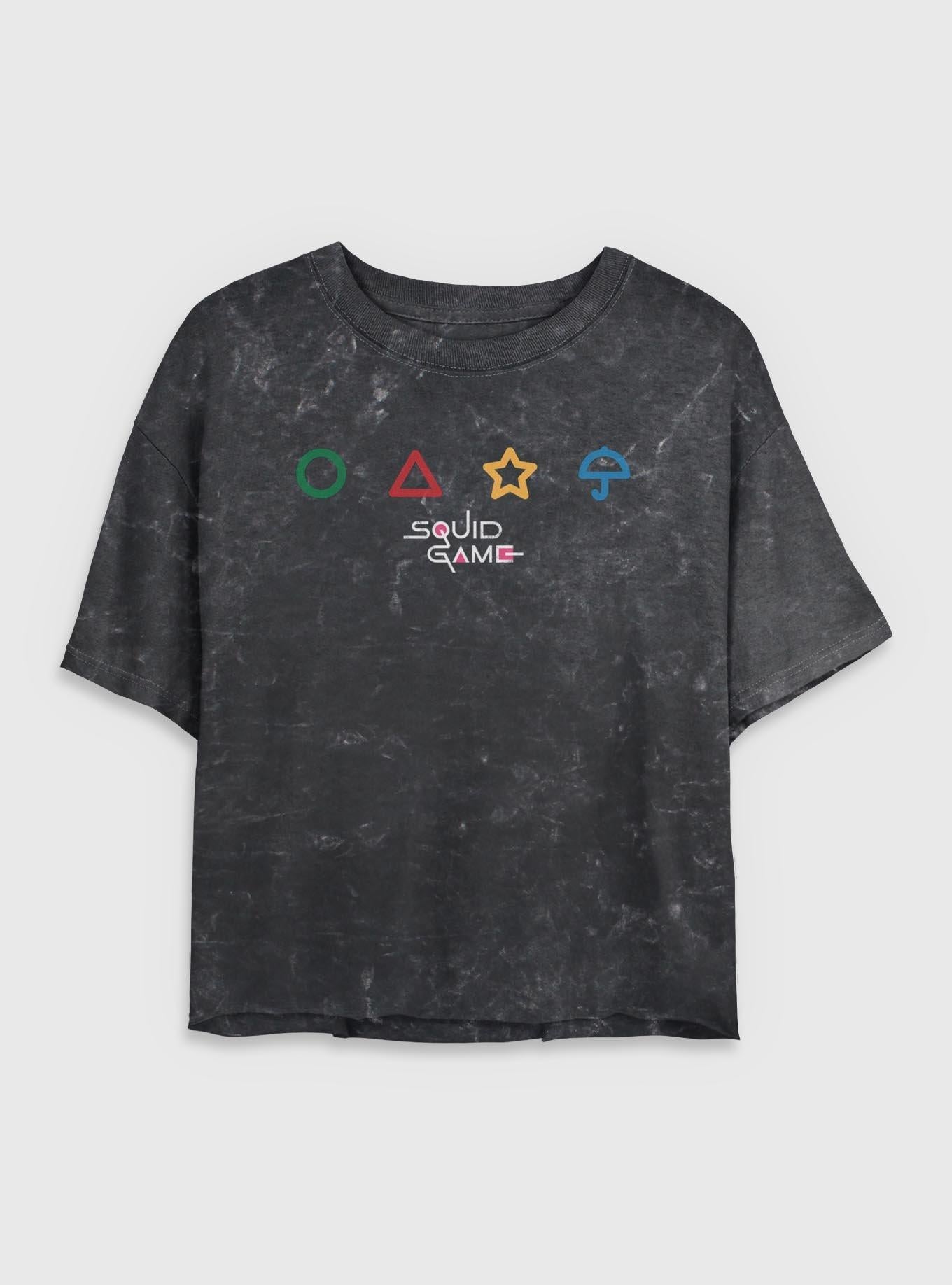 Squid Game Shapes Girls Mineral Wash Crop T-Shirt | Trending Graphic Tee For Fans