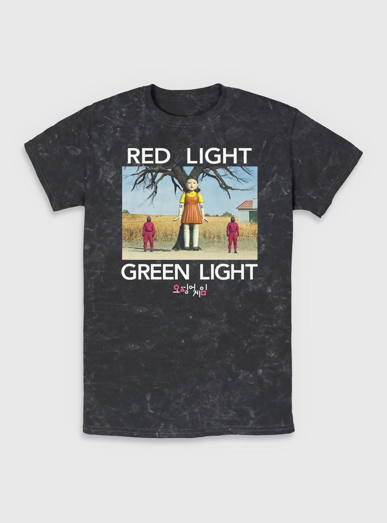 Squid Game Red Light Green Light Mineral Wash T-Shirt | Trending Graphic Tee For Fans