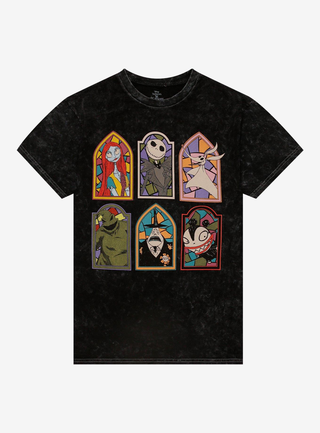 The Nightmare Before Christmas Stained Glass Character Frames Mineral Wash T-Shirt | Trending Graphic Tee For Fans
