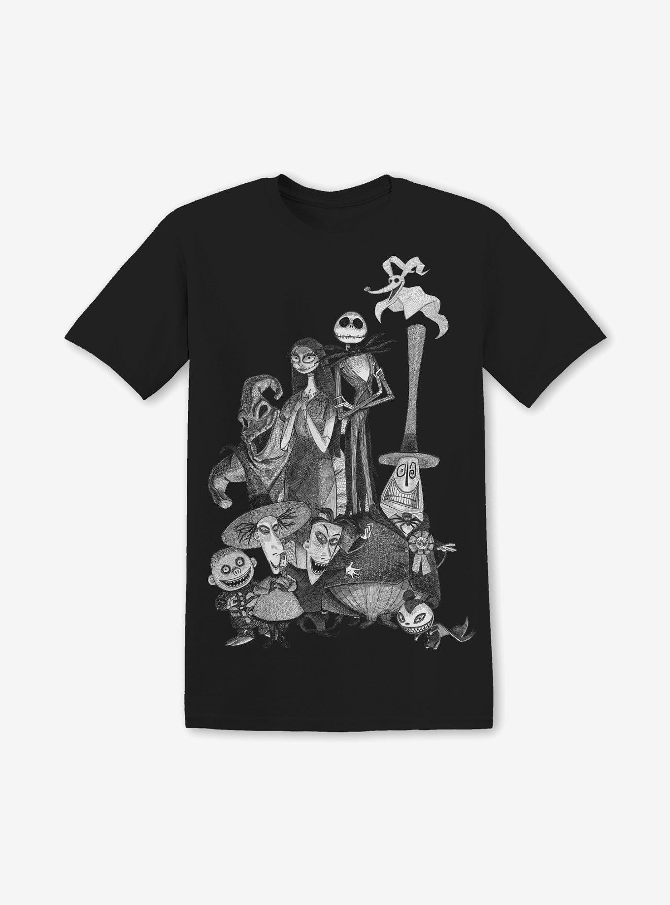 The Nightmare Before Christmas Monochrome Group T-Shirt | Trending Graphic Tee For Fans