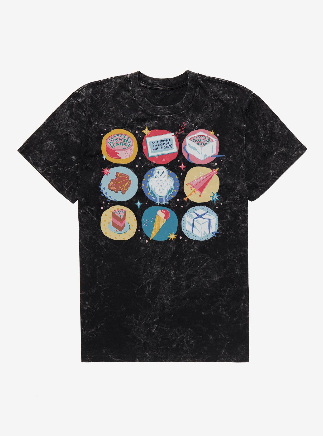 Harry Potter Birthday Icons Mineral Wash T-Shirt | Trending Graphic Tee For Fans