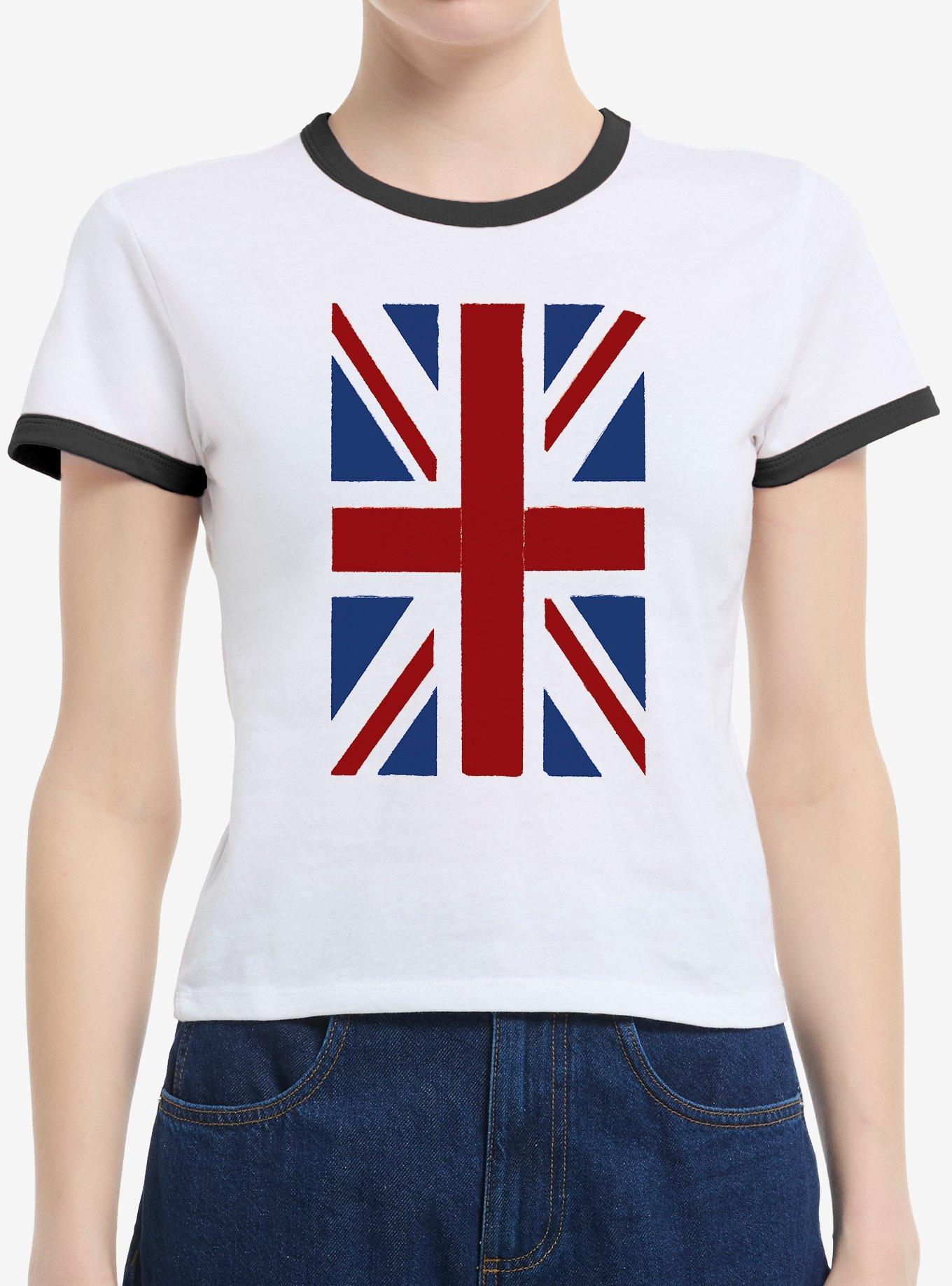 British Flag Girls Ringer Crop T-Shirt | Trending Graphic Tee For Fans