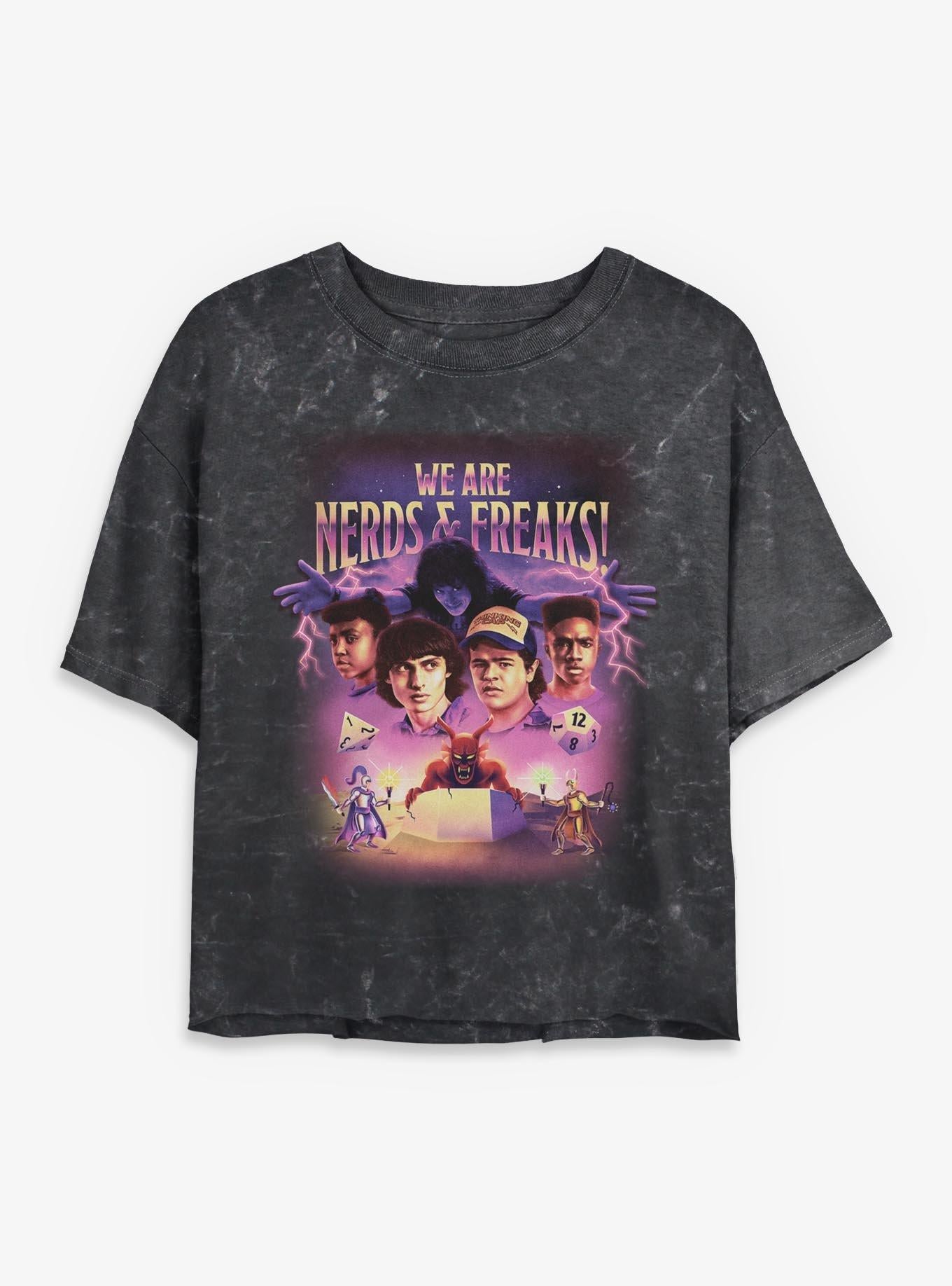 Stranger Things We Are Nerds & Freaks Retro Girls Mineral Wash Crop T-Shirt | Trending Graphic Tee For Fans