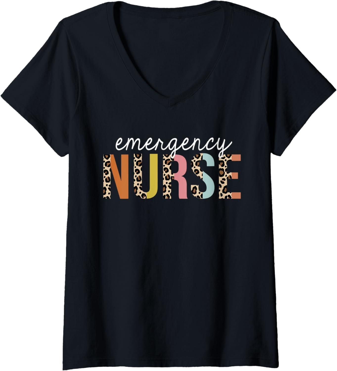 Womens Emergency Nurse Life Leopard Print ER Nursing Squad V Neck Apparel Streetwear Style Gift Ready