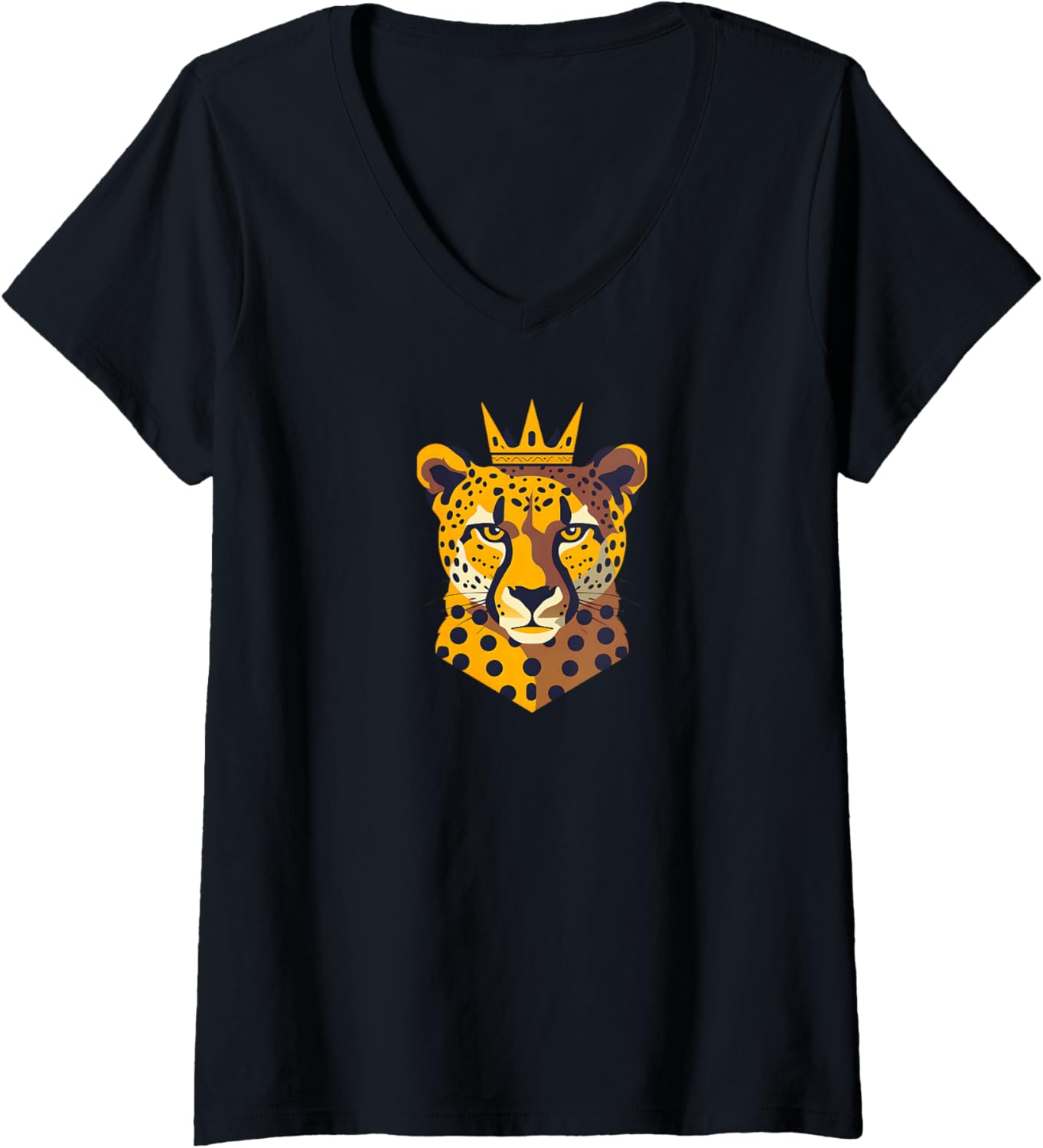 Womens Cheetah Print Crowned Cheetah V Neck Apparel Premium Print Everyday Wear