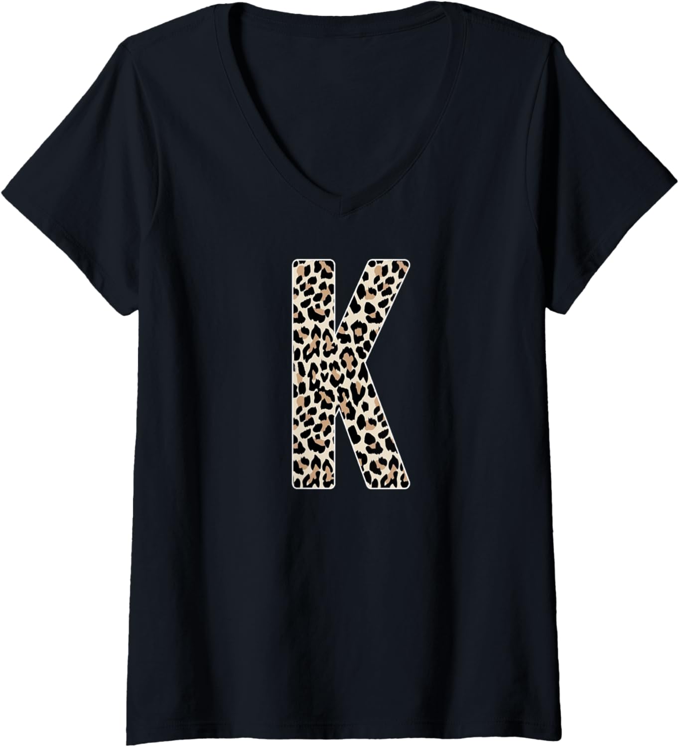 Womens Leopard Print Cheetah Print Animal Print Letter K Cat V Neck Apparel Comfort Fit Everyday Wear