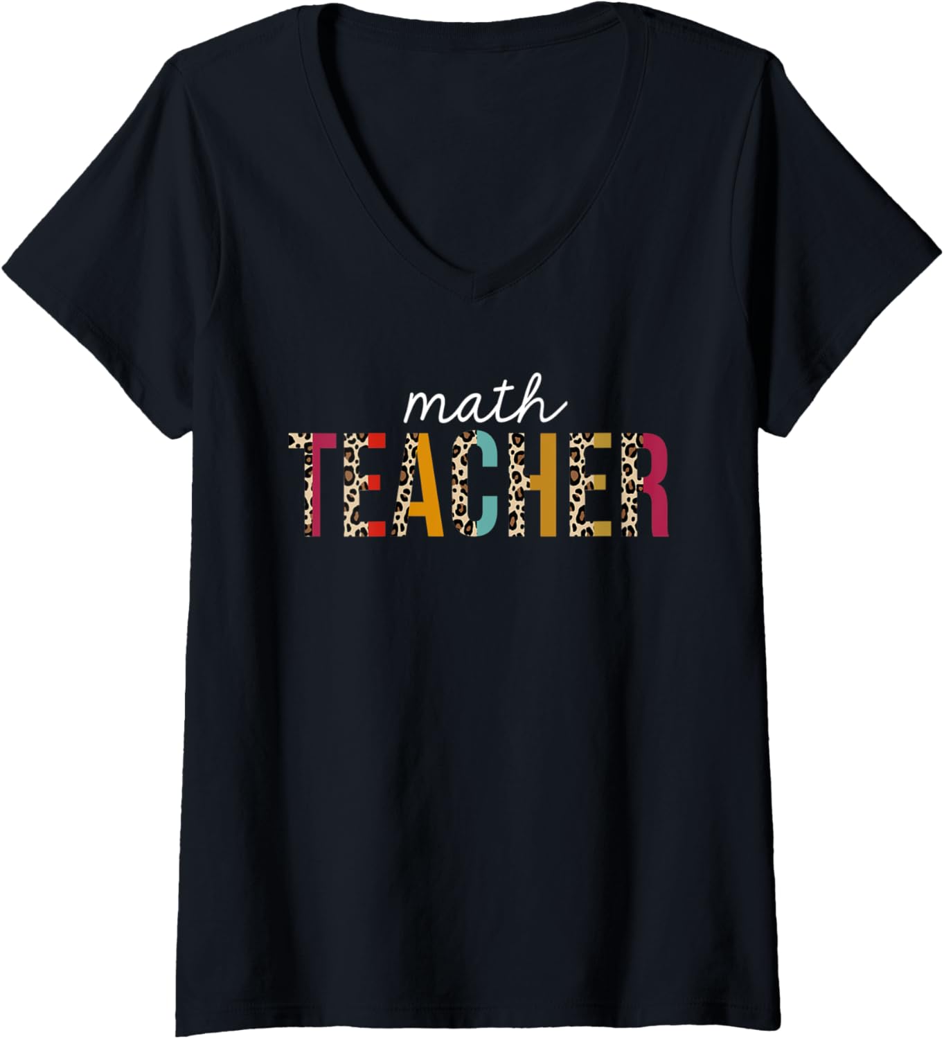 Womens Math Teacher Leopard Print Funny Teaching Appreciation V Neck Apparel Premium Print Fan Favorite