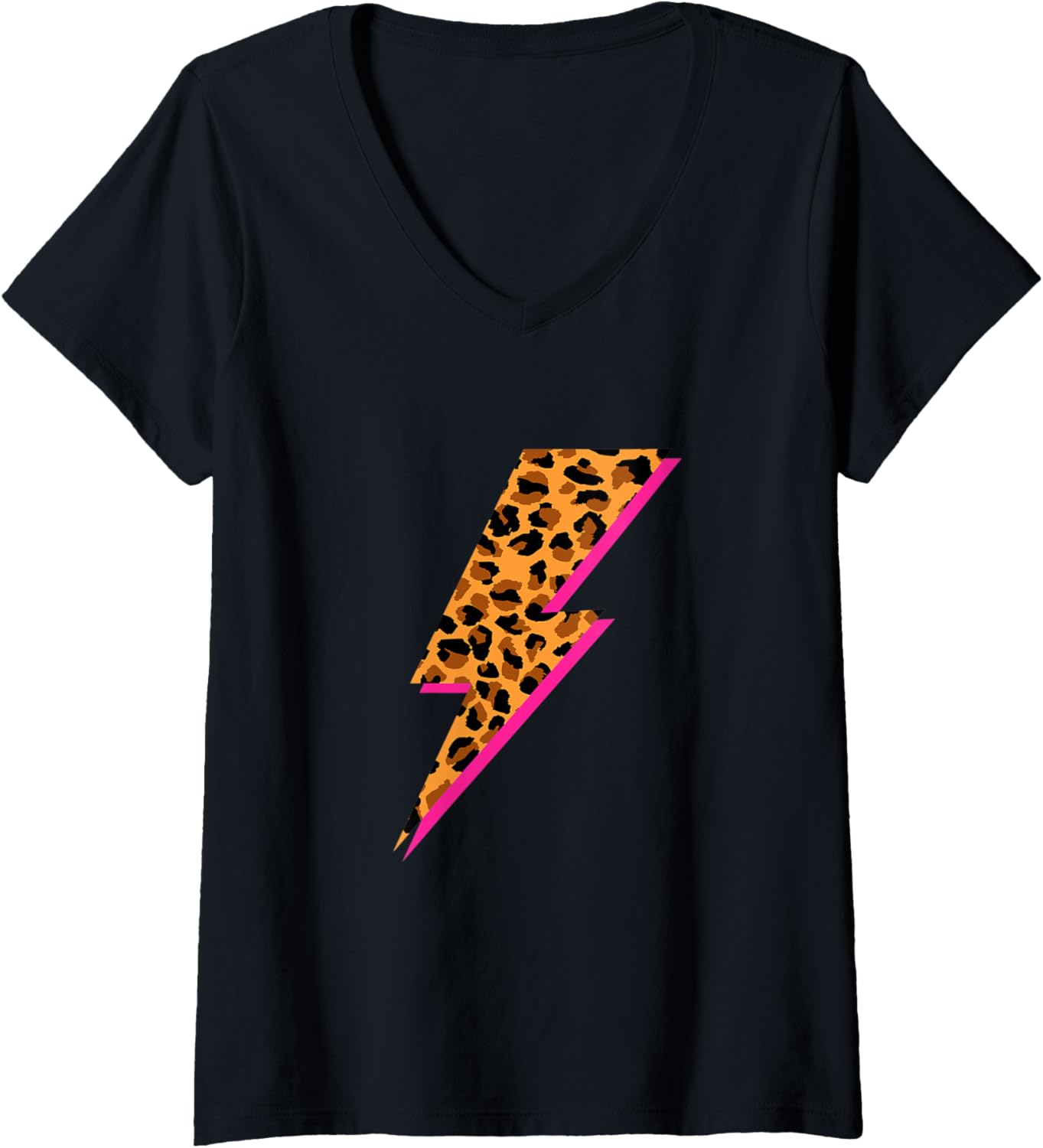Womens Leopard Print Lightning Bolt Cheetah Pattern Hot Pink V Neck Apparel Streetwear Style Best Seller Look