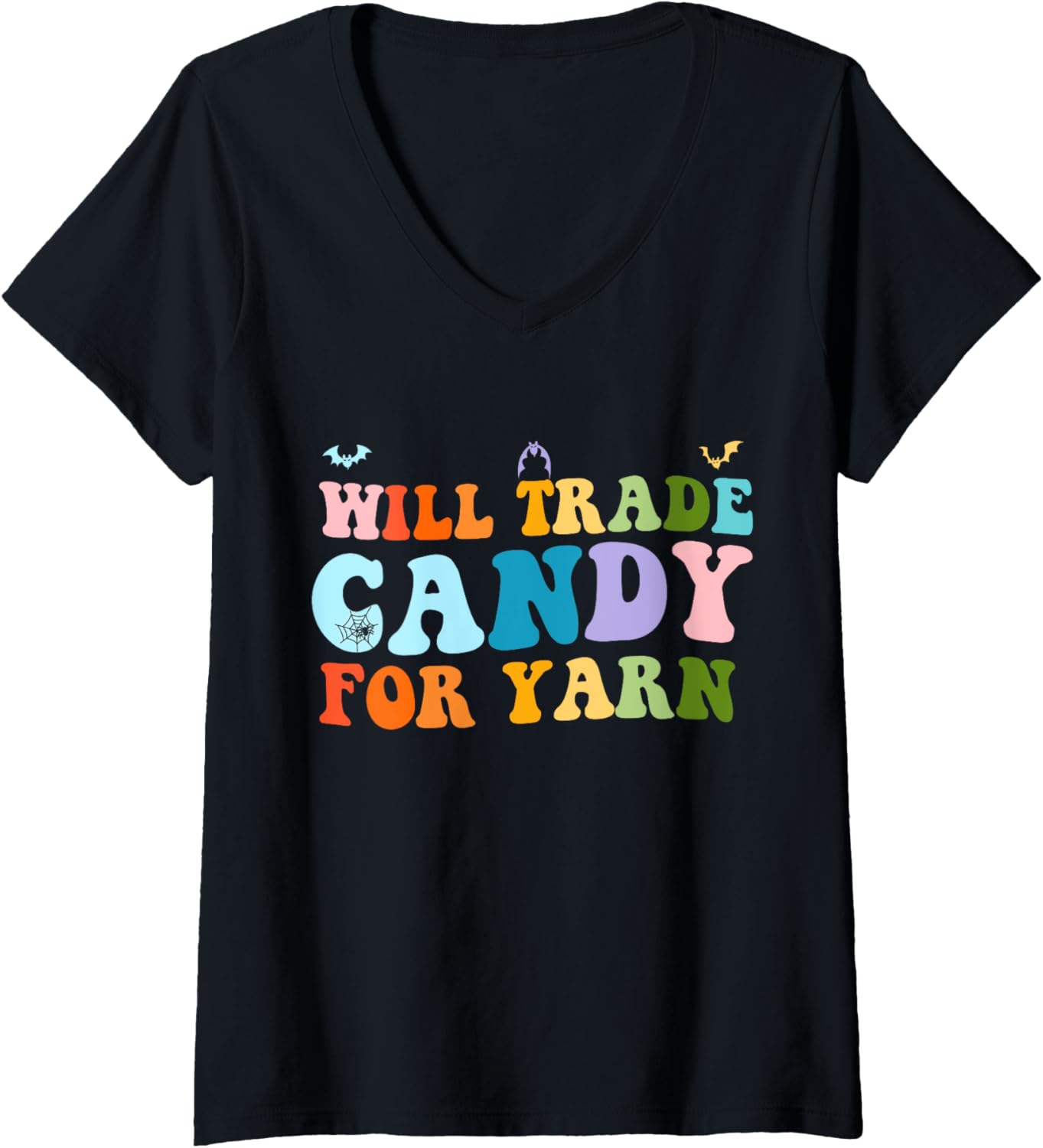 Womens Will Trade Candy For Yarn Funny Halloween Funny Groovy V-Neck Yarn Supply | Top Rated | High CTR Title