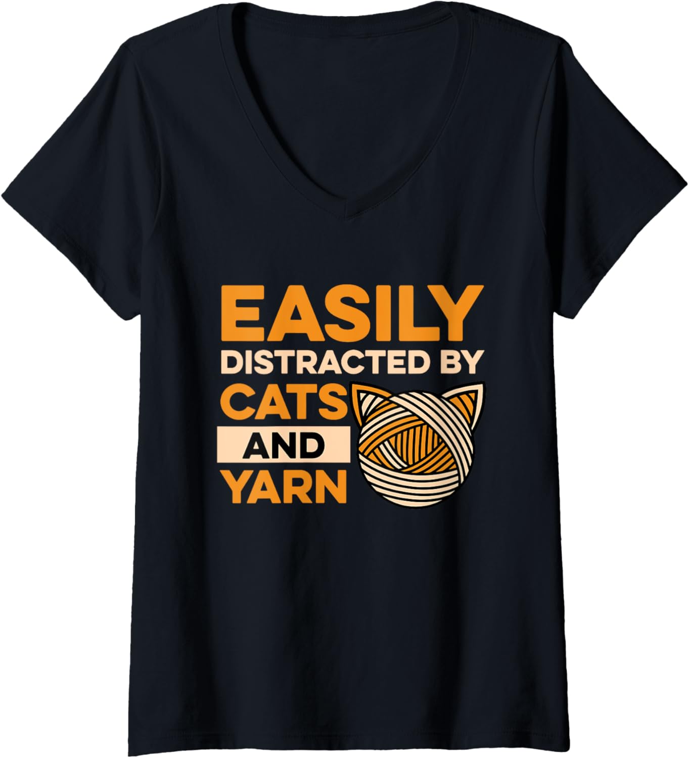 Easily Distracted By Cats and Yarn Crocheting Cat Lover V-Neck Yarn Supply | Premium Quality | Best Seller Choice