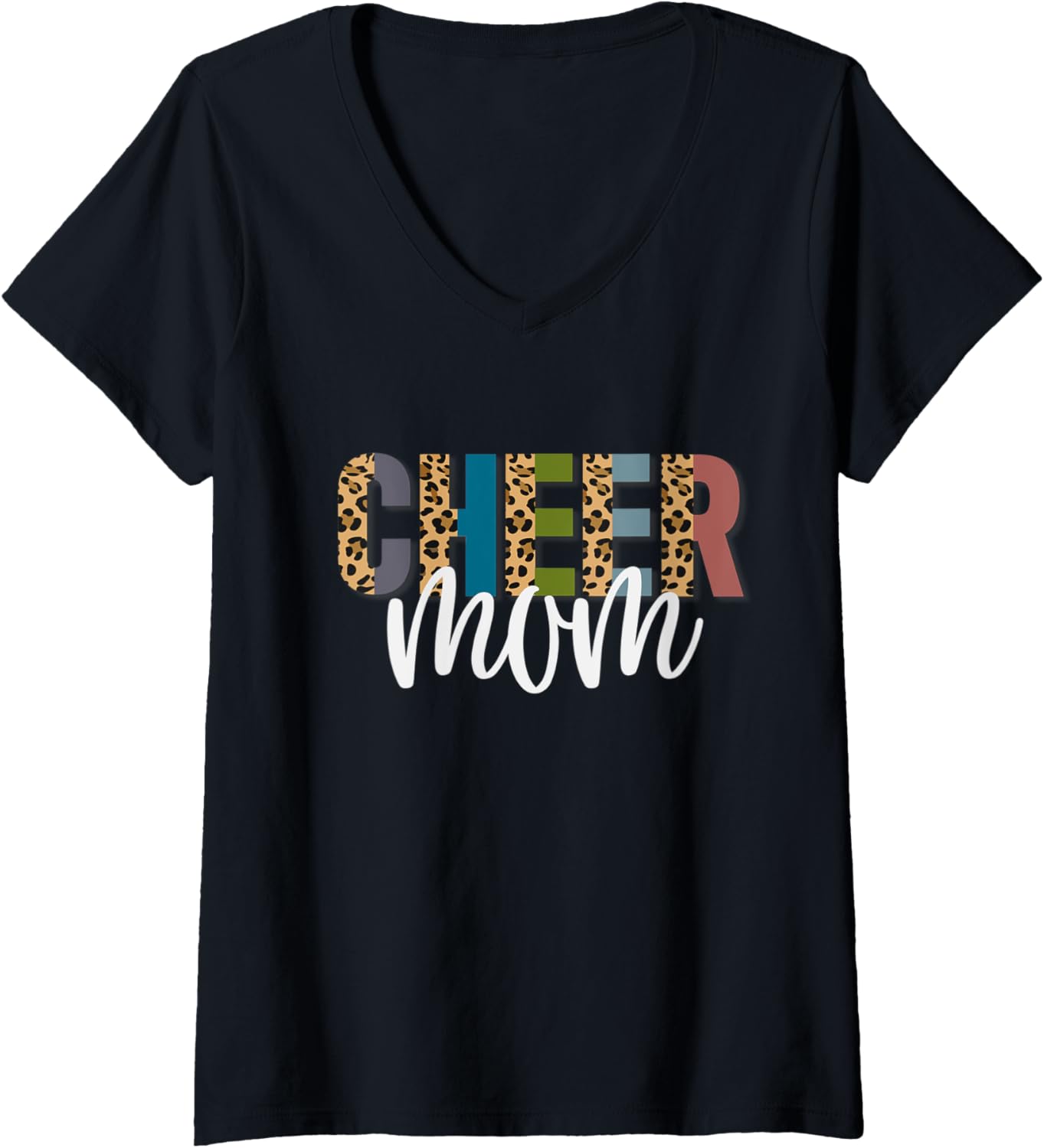 Womens Cheer MOM Leopard Cheetah Print Retro Trendy Cute V Neck Apparel Viral TikTok Find Hot Right Now