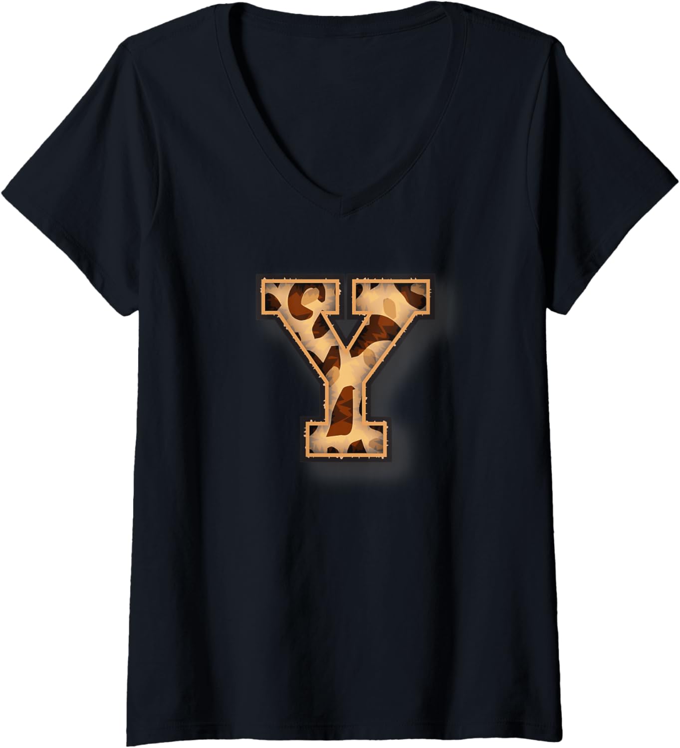 Womens Cute Letter Y Initial Name Leopard Cheetah Animal Print V Neck Apparel Comfort Fit Everyday Wear