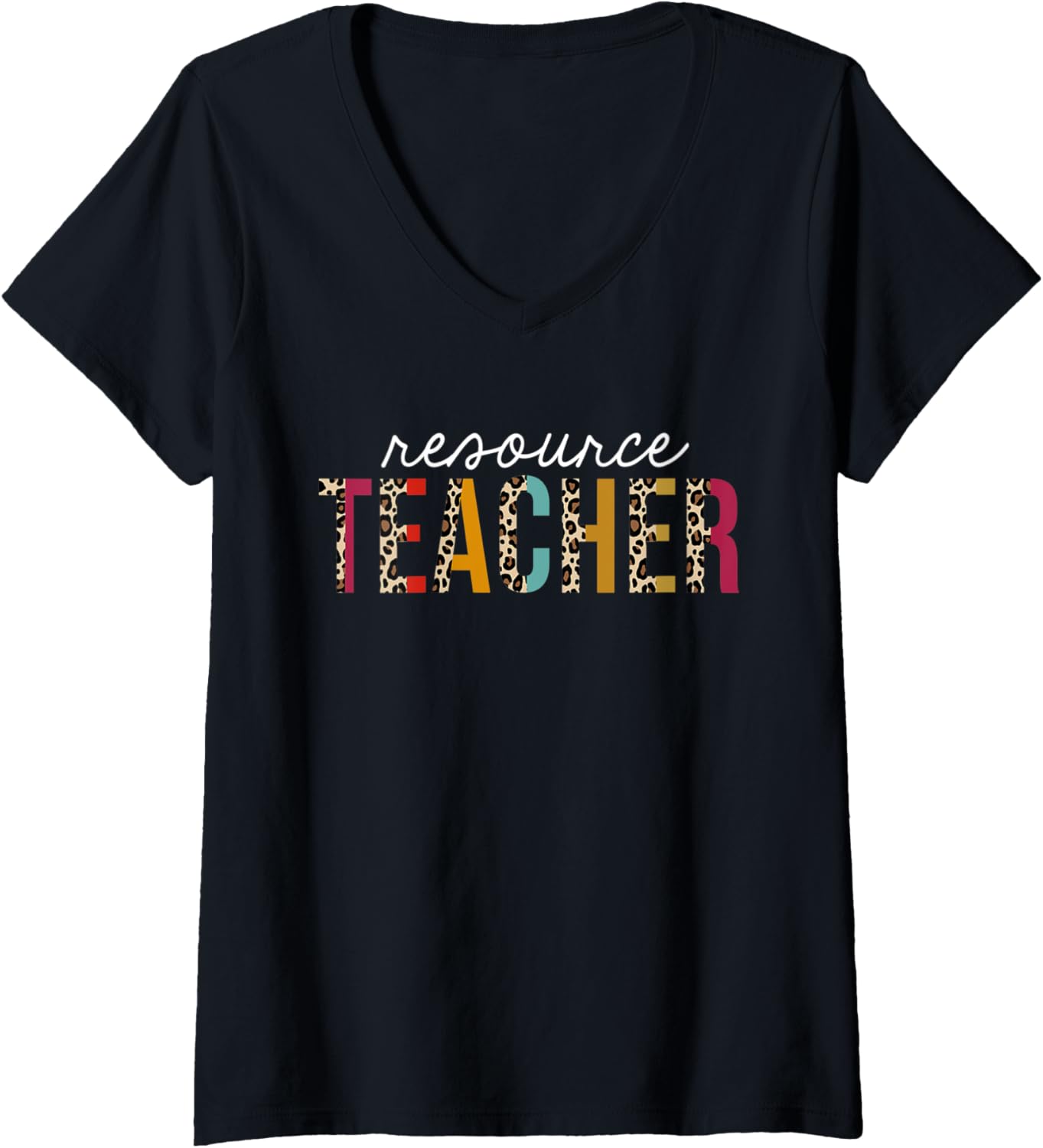 Womens Resource Teacher Leopard Print Funny Teaching Appreciation V Neck Apparel Trending US Everyday Wear
