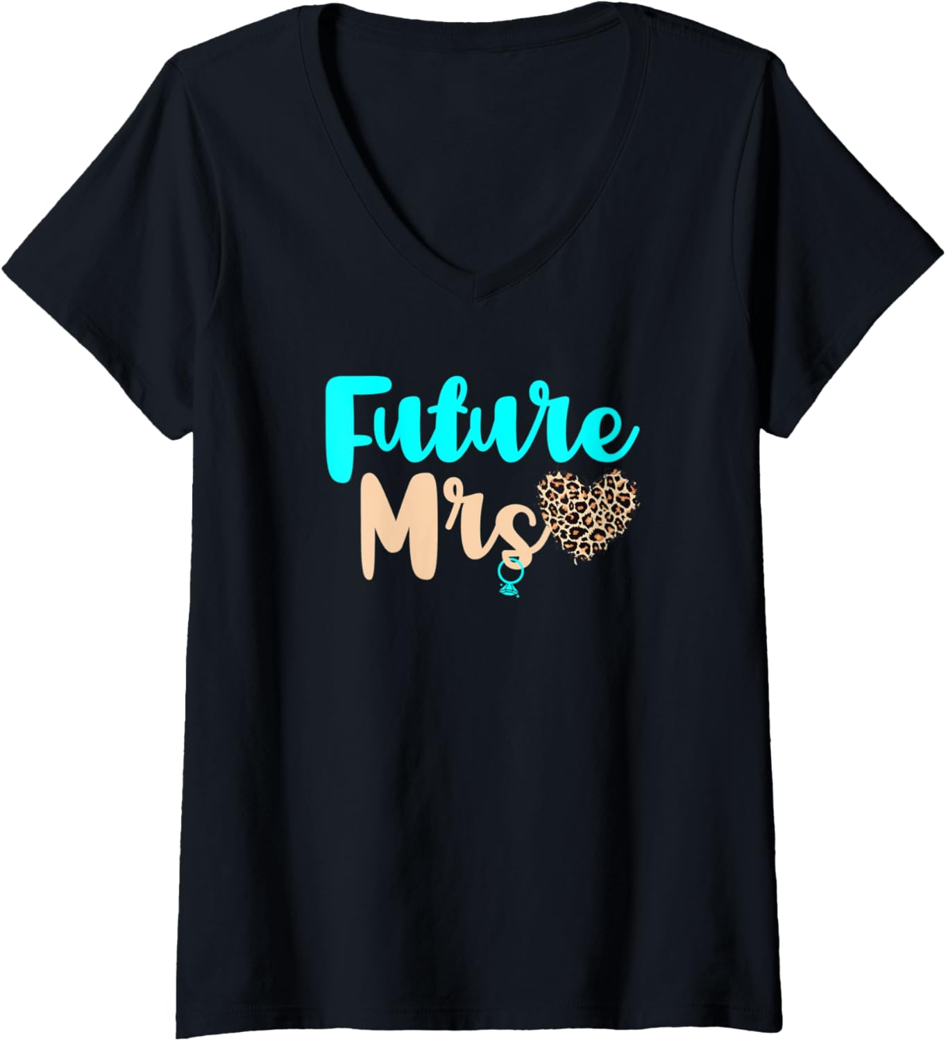 Womens Future Mrs Engagement Couple Her 2021 Wedding Cheetah Heart V Neck Apparel High Search Demand Fan Favorite