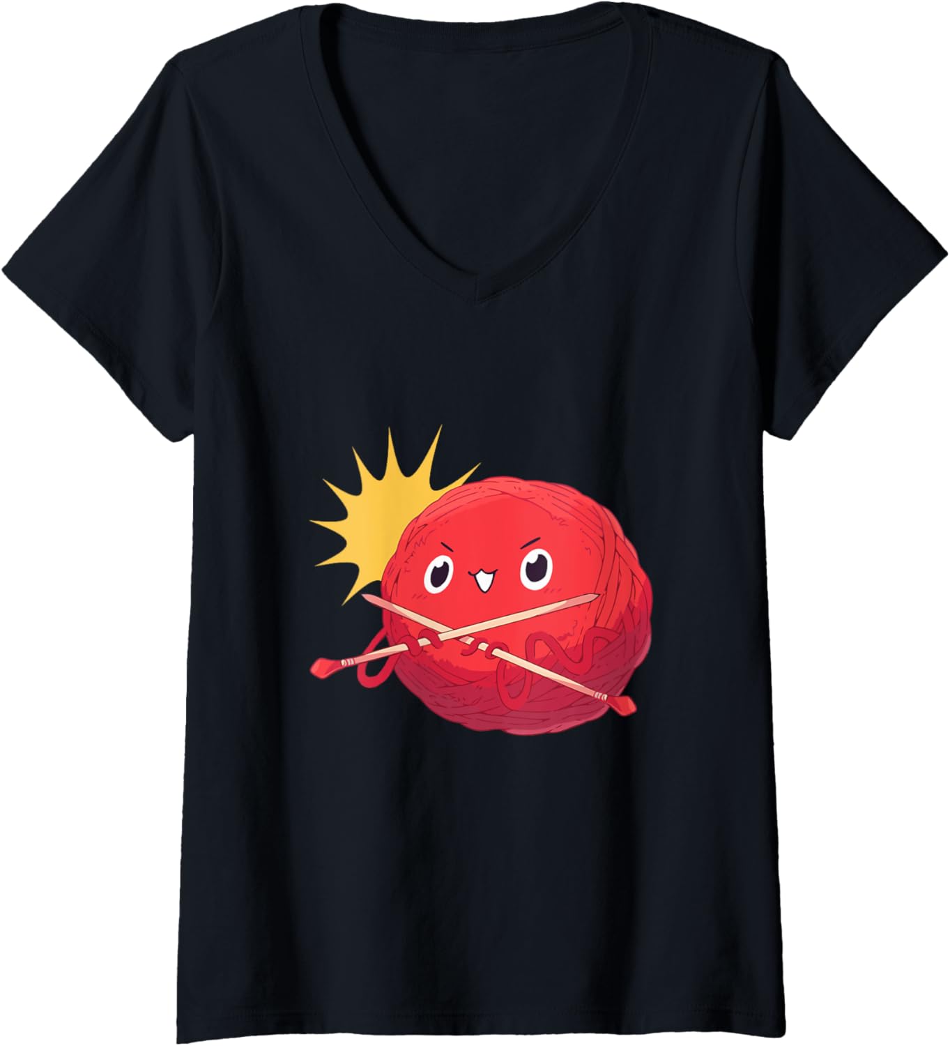 Womens Knitting red yarn ball V-Neck Yarn Supply | Trending 2025 | Customer Favorite