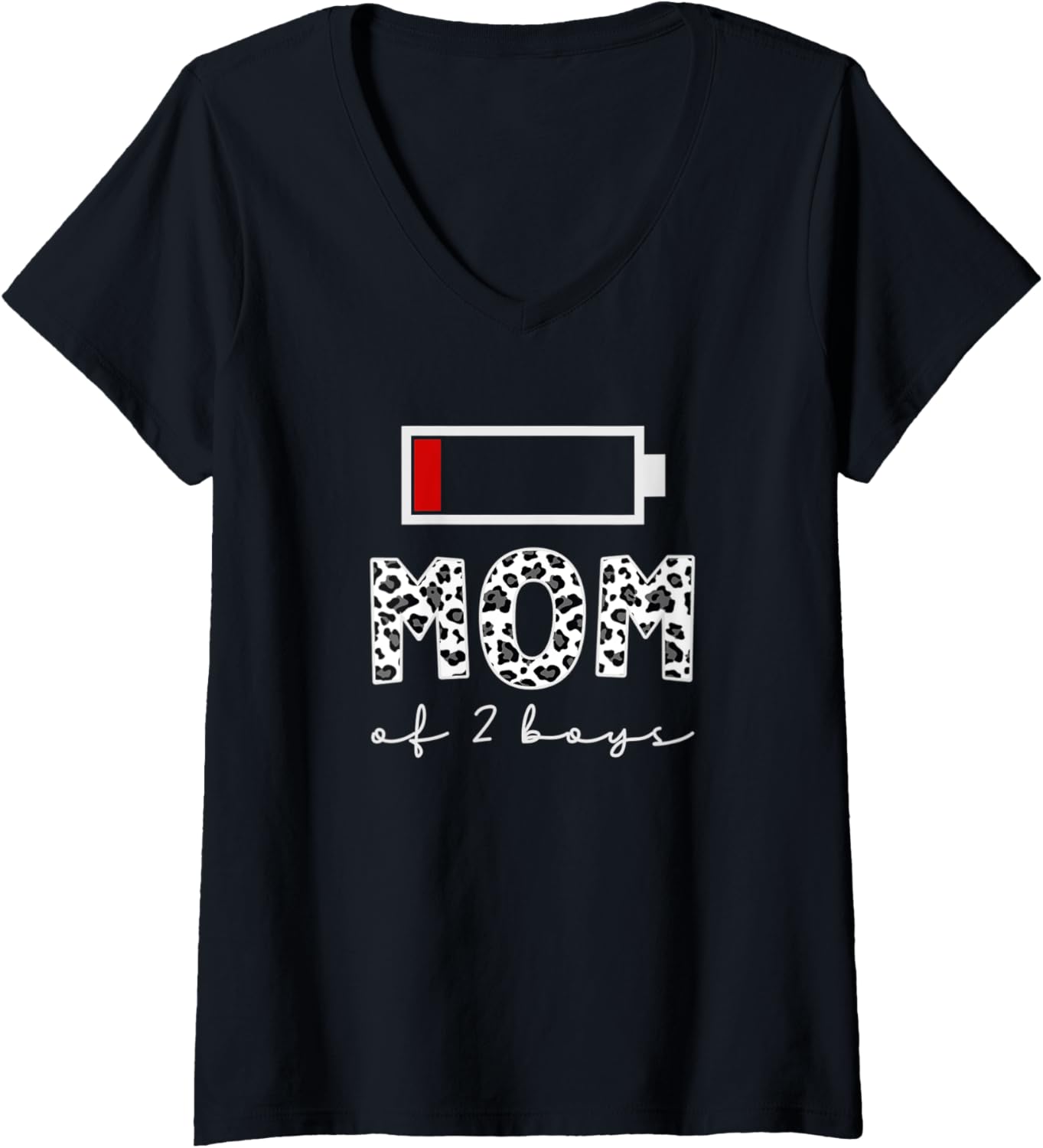 Womens Mom of 2 Boys White Gray Cheetah Leopard Print Mother s Day V Neck Apparel Viral TikTok Find Fan Favorite
