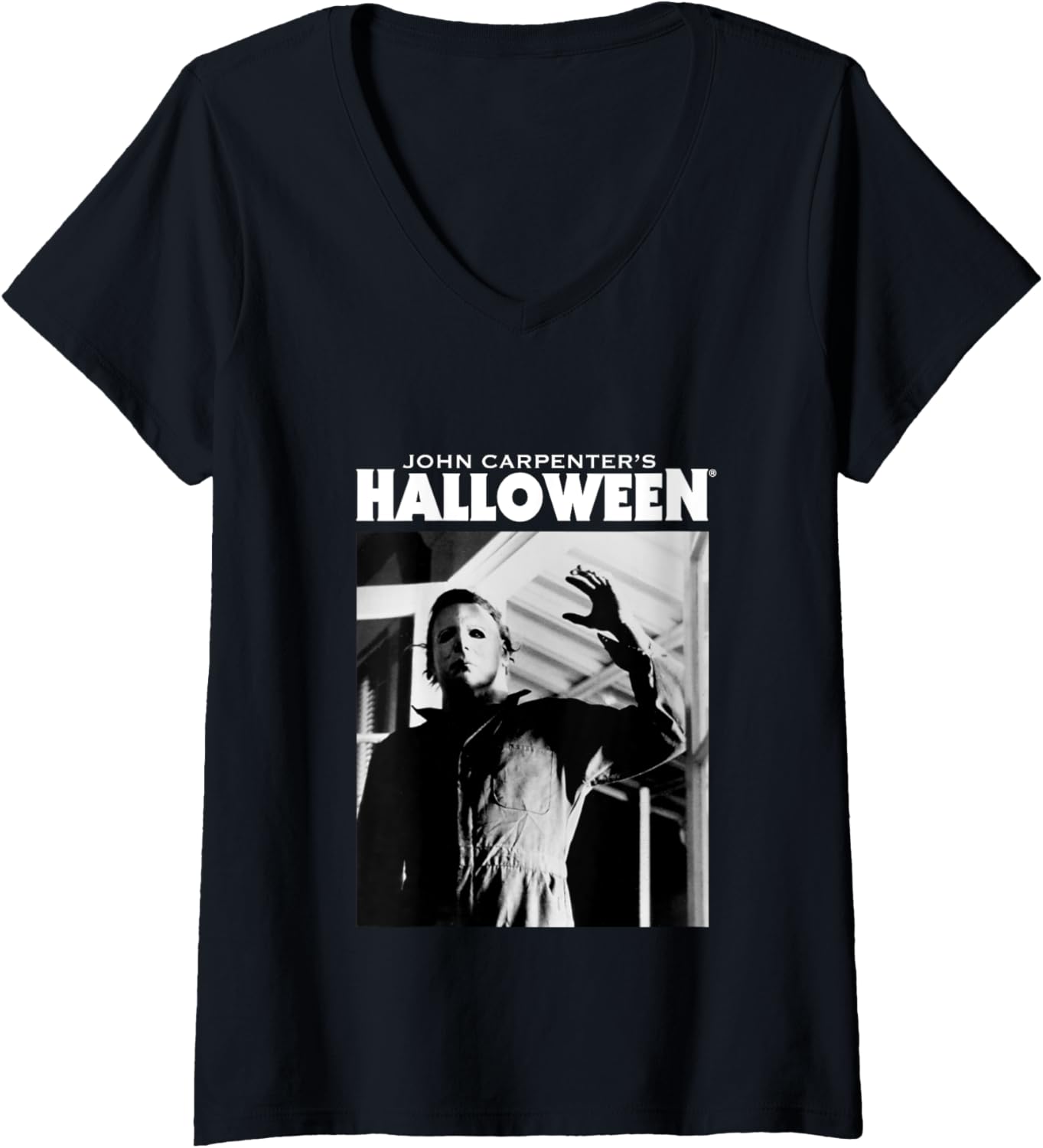 Womens Halloween Michael Myers Enters Home V-Neck Apparel | Premium Quality