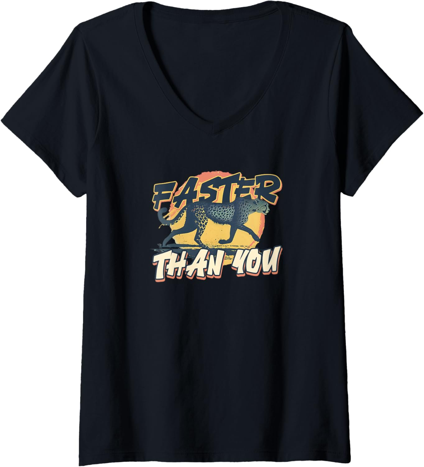 Womens Cheetah Print Faster Than You V Neck Apparel Trending US US Top Pick