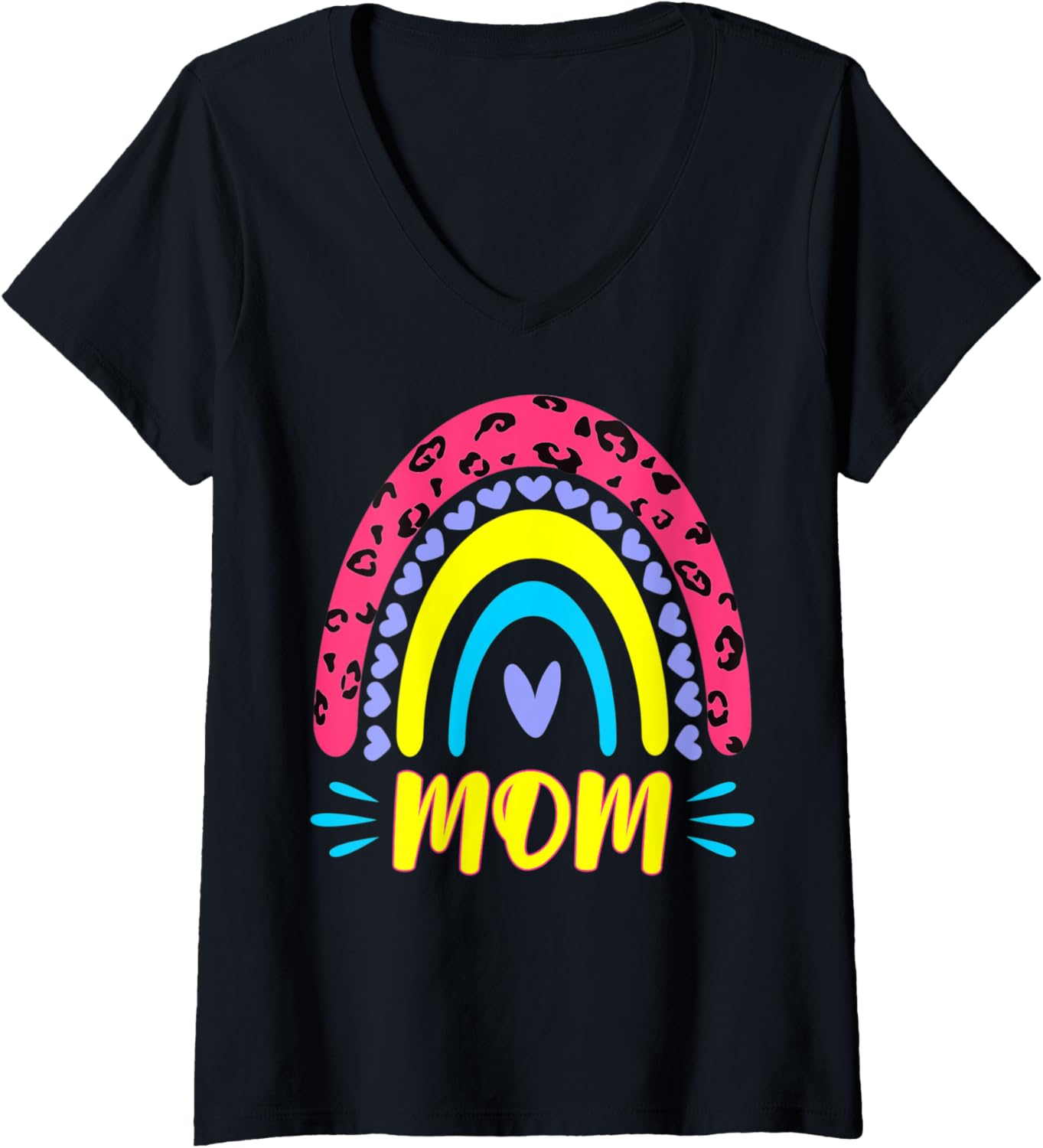 Womens Leopard Rainbow Cheetah Print Mommy Graphic Mom Life V Neck Apparel High Search Demand Hot Right Now