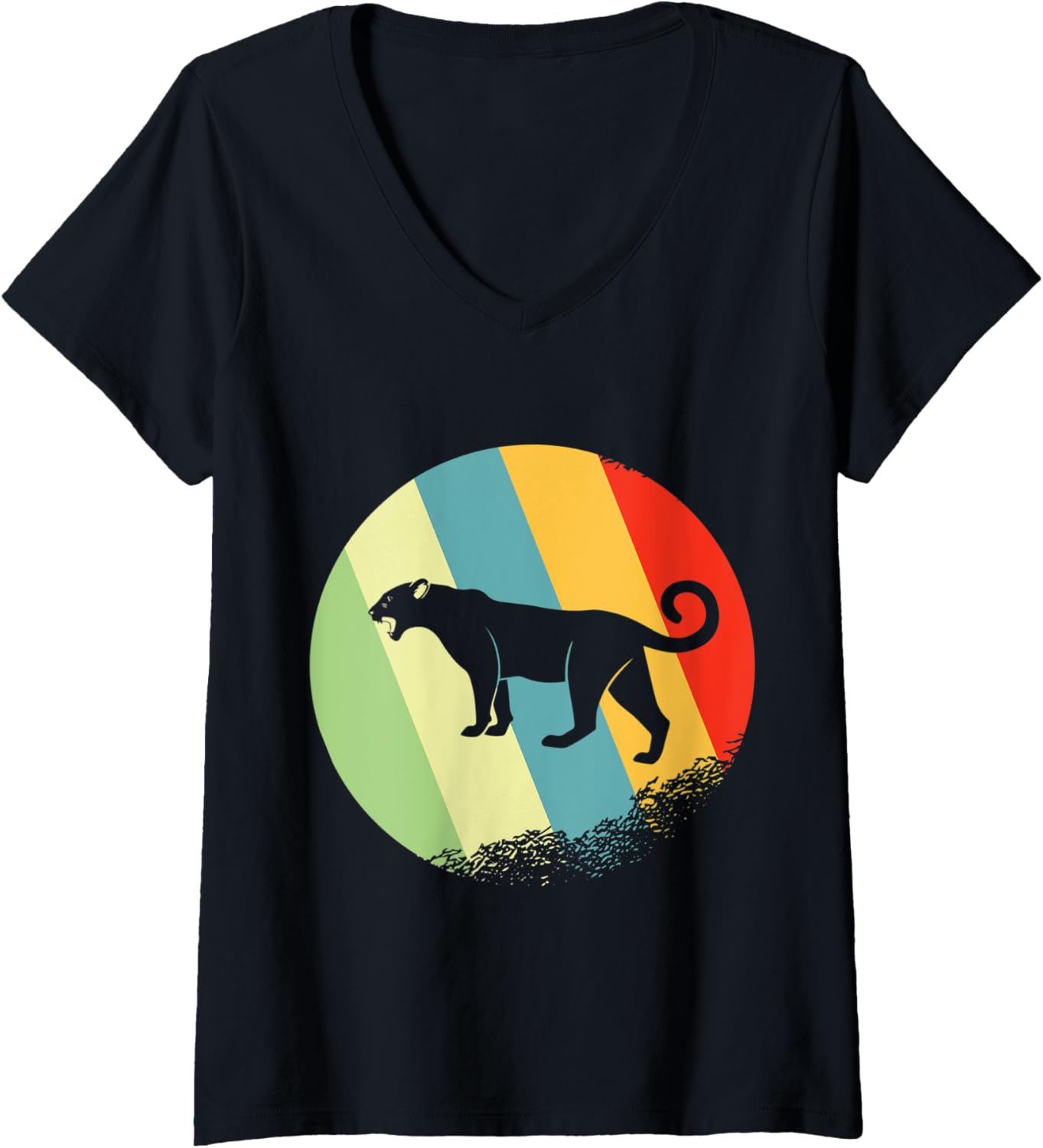 Womens cheetah Animal Round with Retro Colors V Neck Apparel Comfort Fit Everyday Wear