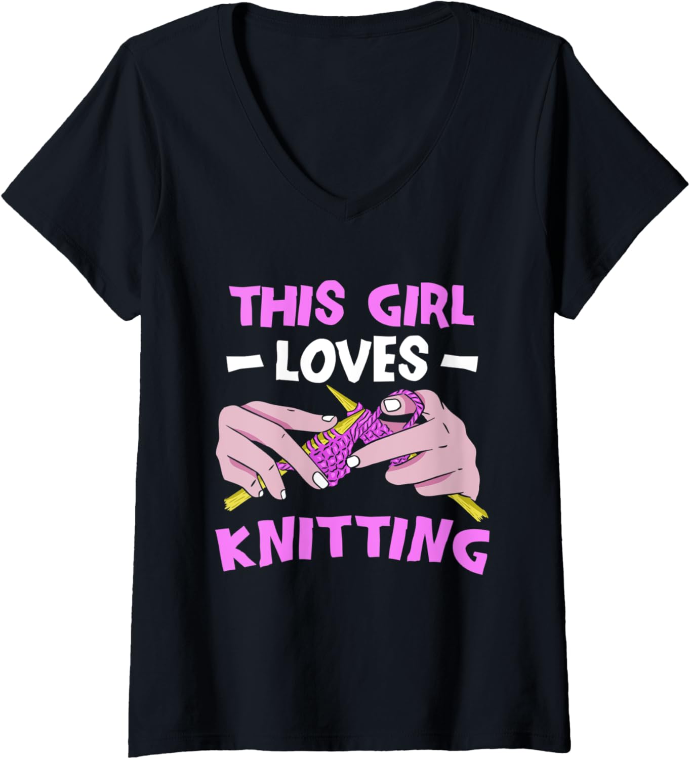 Womens This Girl Loves Knitting Hobby Knit Yarn Knitter V-Neck Yarn Supply | Premium Quality | Best Seller Choice