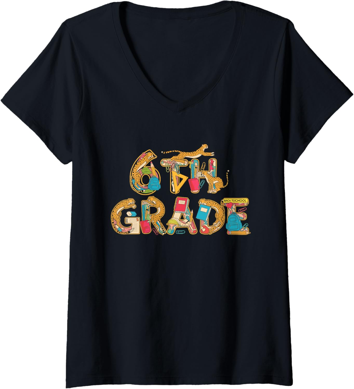 Womens Funny Leopard Sixth Grade Back to School Kids Boys Girls V Neck Apparel Viral TikTok Find US Top Pick