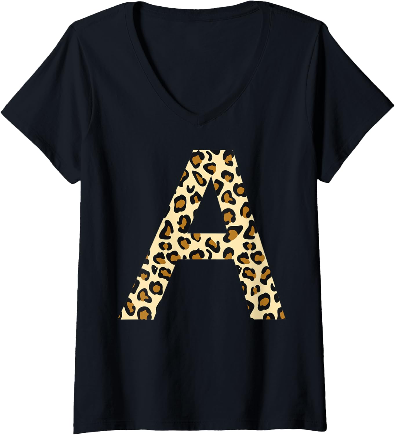 Womens monogram names initials letter A leopard skin print pattern V Neck Apparel Trending US Fan Favorite