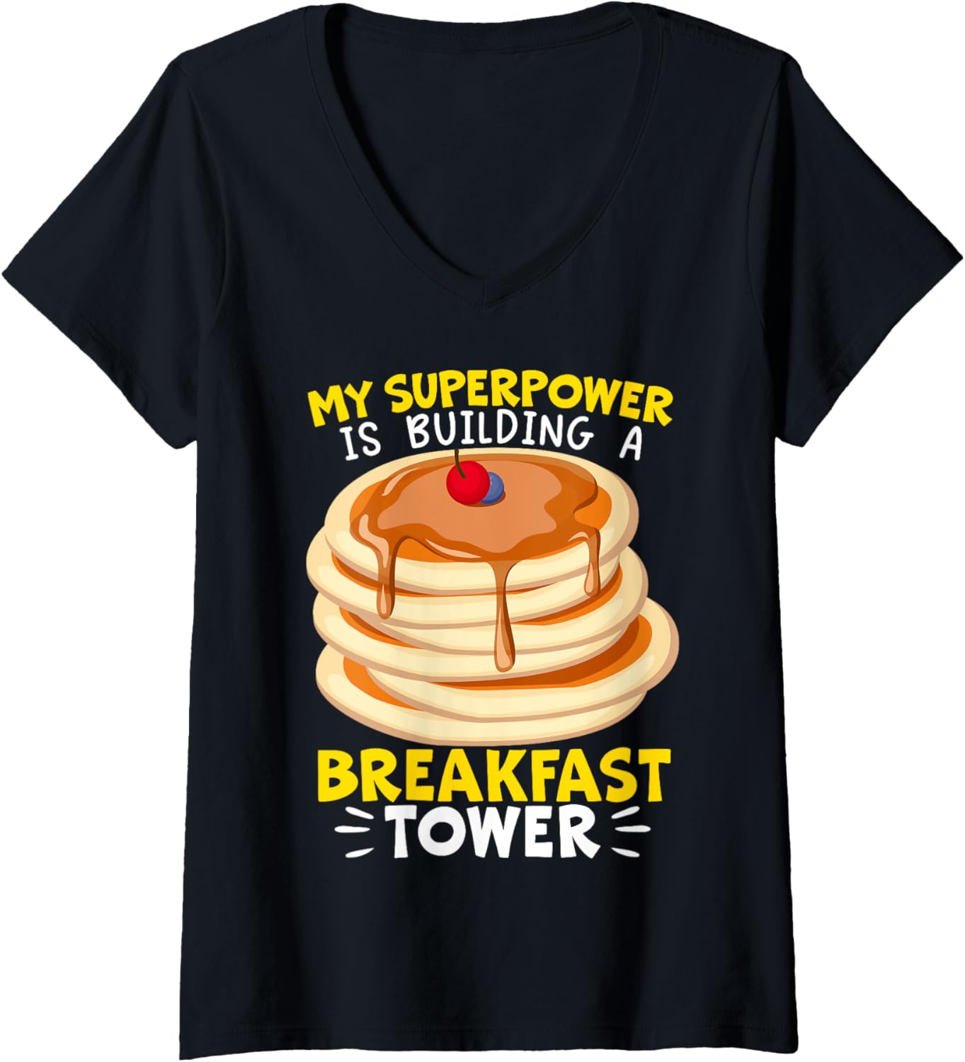 Building A Breakfast Tower Pancake Maker Food Lover V-Neck Apparel | Premium Quality | Aesthetic Fit