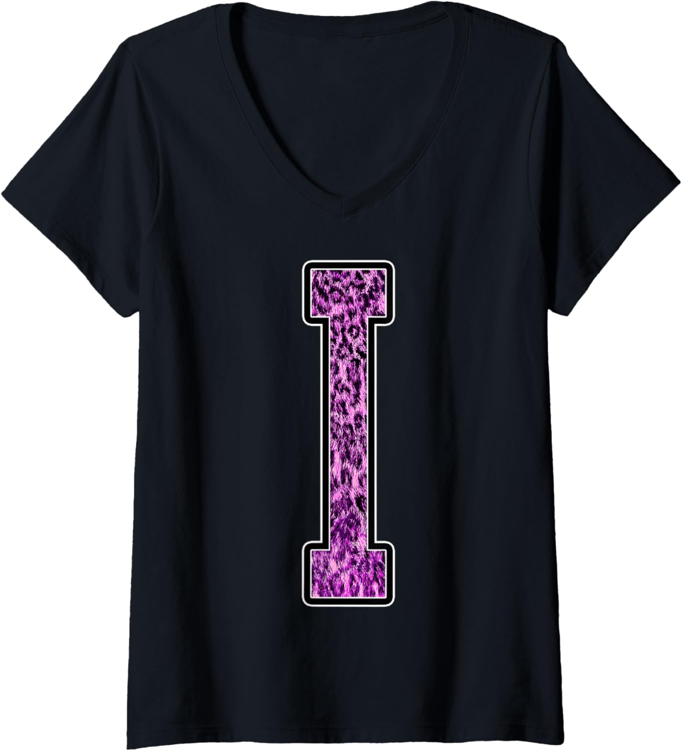 Womens Leopard Cheetah Print Capital Letter I Monogram Initial Pink V Neck Apparel Trending US Hot Right Now