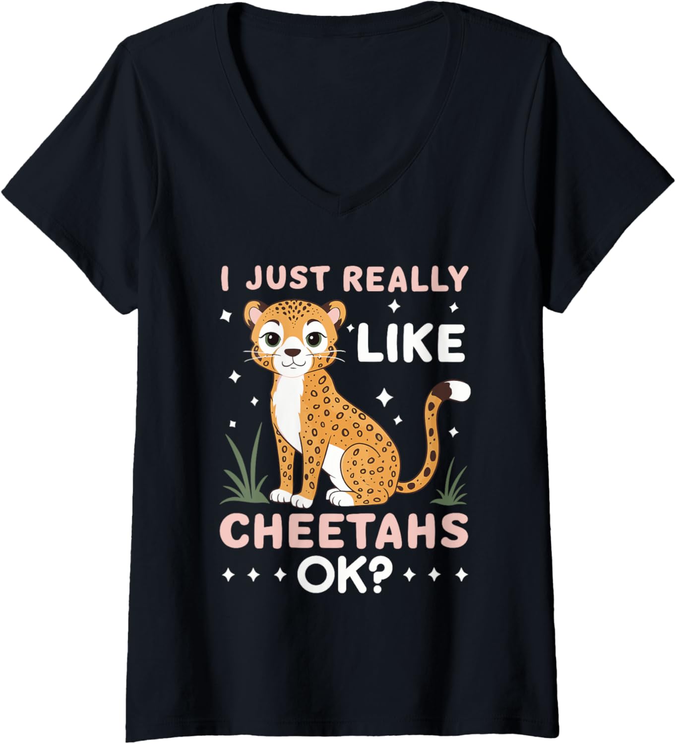 Womens Cheetah Kids Cheetah Lover I Just Really Like Cheetahs Ok V Neck Apparel Trending US Hot Right Now