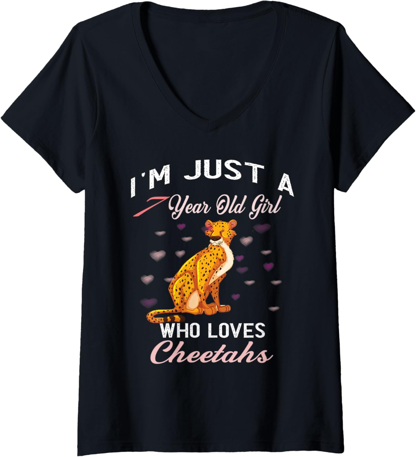 Womens I m Just A 7 Year Old Girl Who Loves Cheetahs Birthday Girl V Neck Apparel High Search Demand Hot Right Now