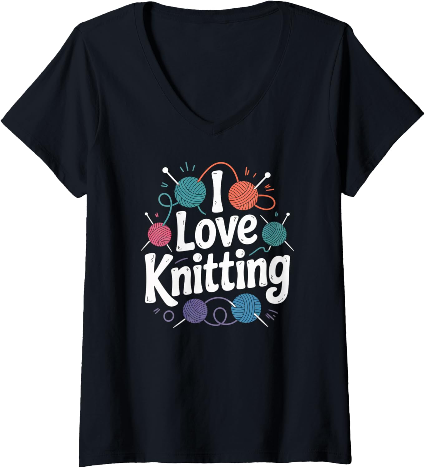 Womens I Love Knitting Enthusiast Yarn Passion V-Neck Yarn Supply | Viral US Pick | Perfect for Crafters
