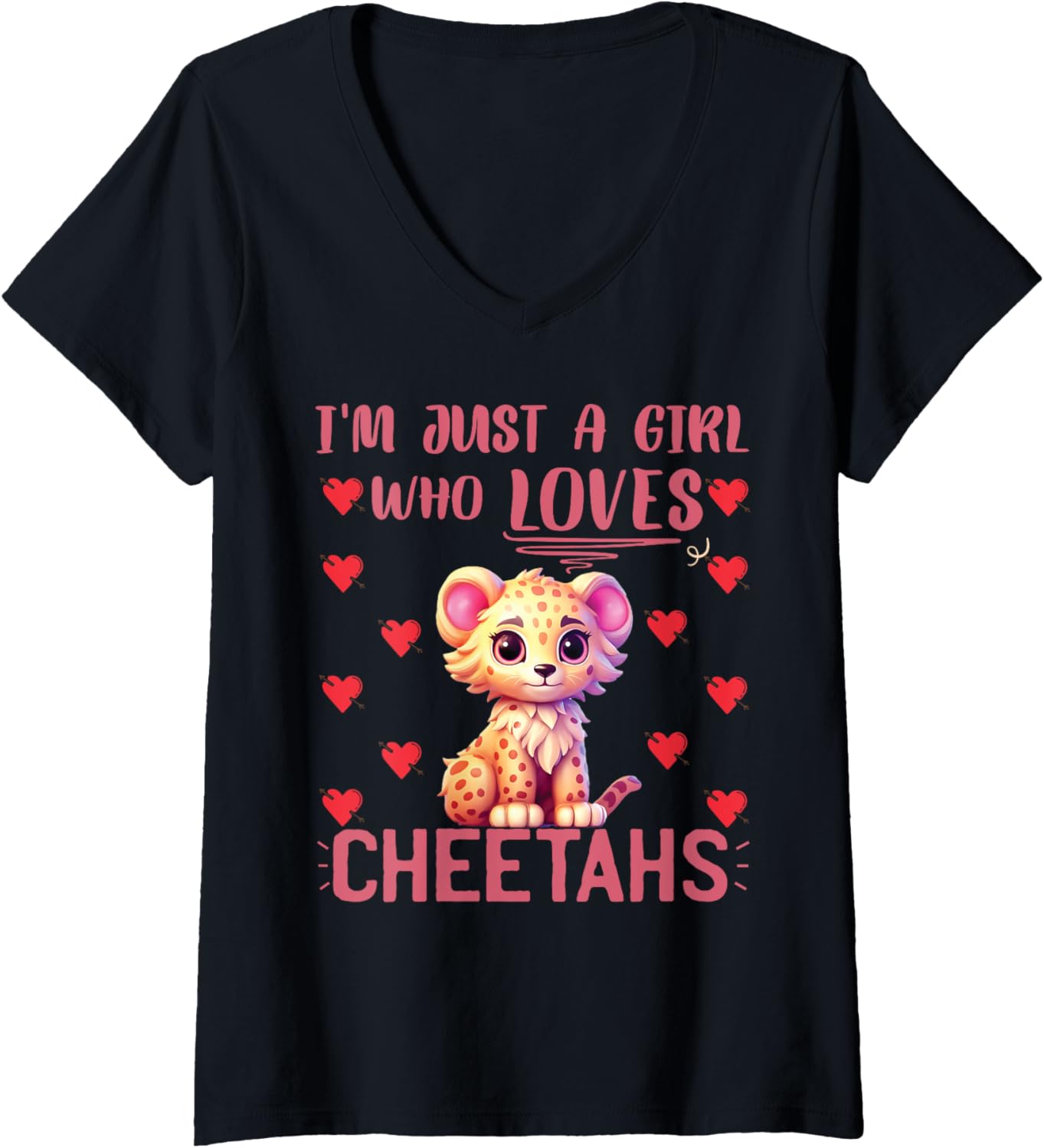 Womens Just A Girl Who Loves Cheetahs Shirt Female Cheetah Girls V Neck T Shirt Premium Print Fan Favorite