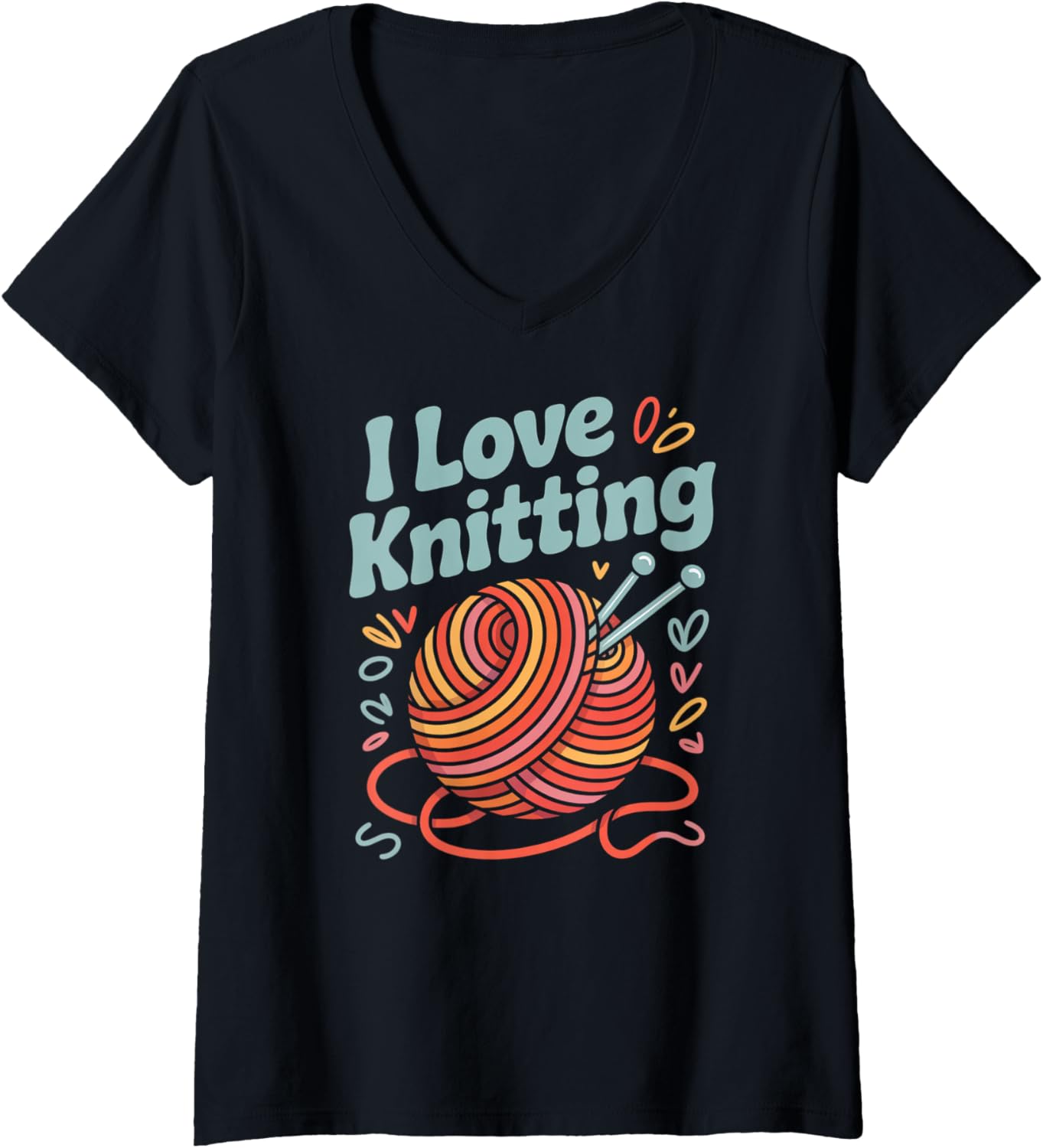 Womens I Love Knitting Yarn Ball Needles V-Neck Yarn Supply | Viral US Pick | Customer Favorite