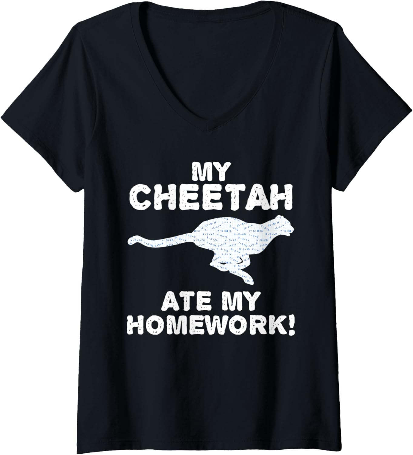 Womens My Cheetah Ate My Homework Cougar Canine Back To School Kid V Neck Apparel Viral TikTok Find Gift Ready