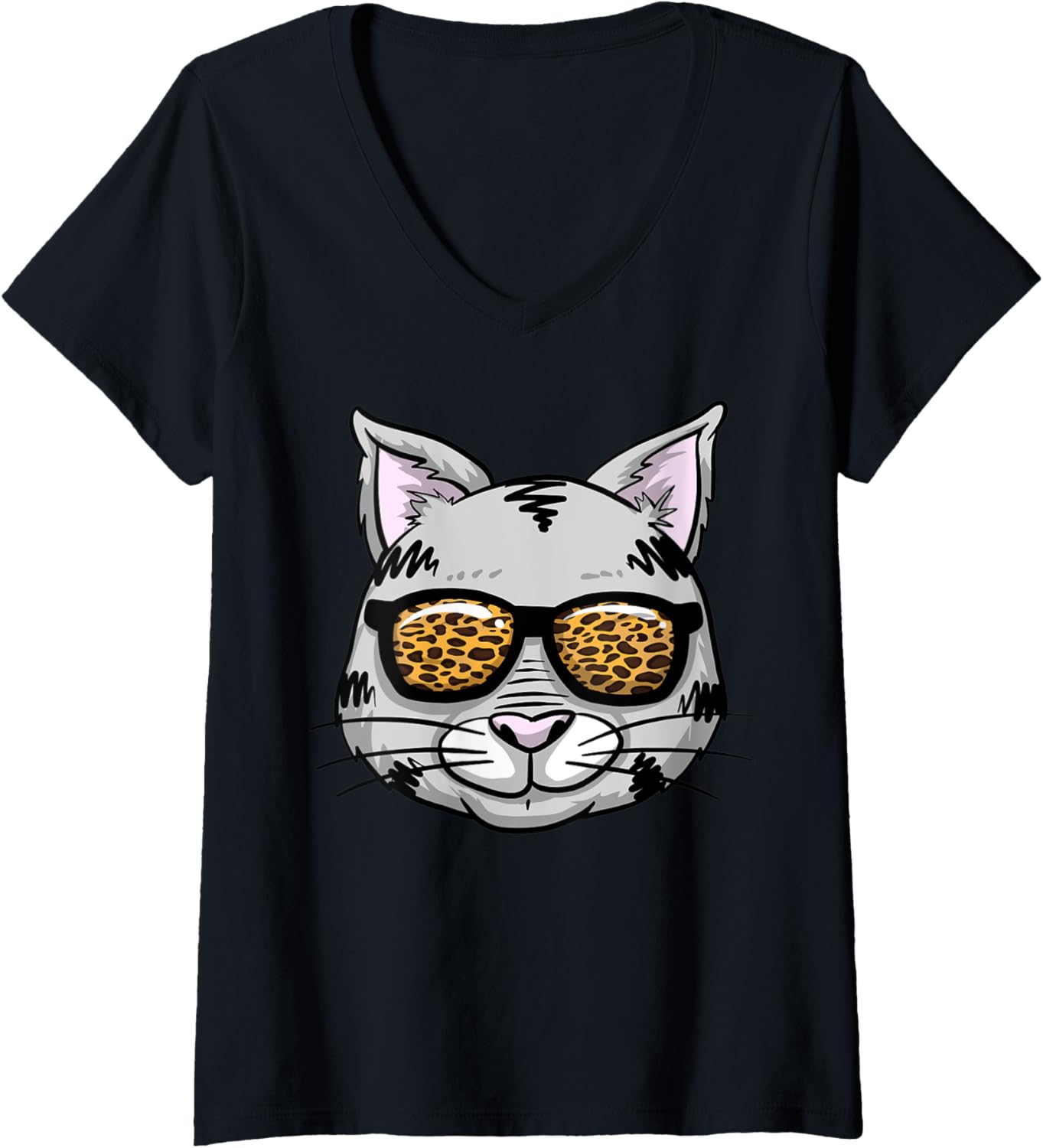 Womens Funny Cat Leopard Print Sunglasses Cute Pet Owners Gift V Neck Apparel High Search Demand Gift Ready