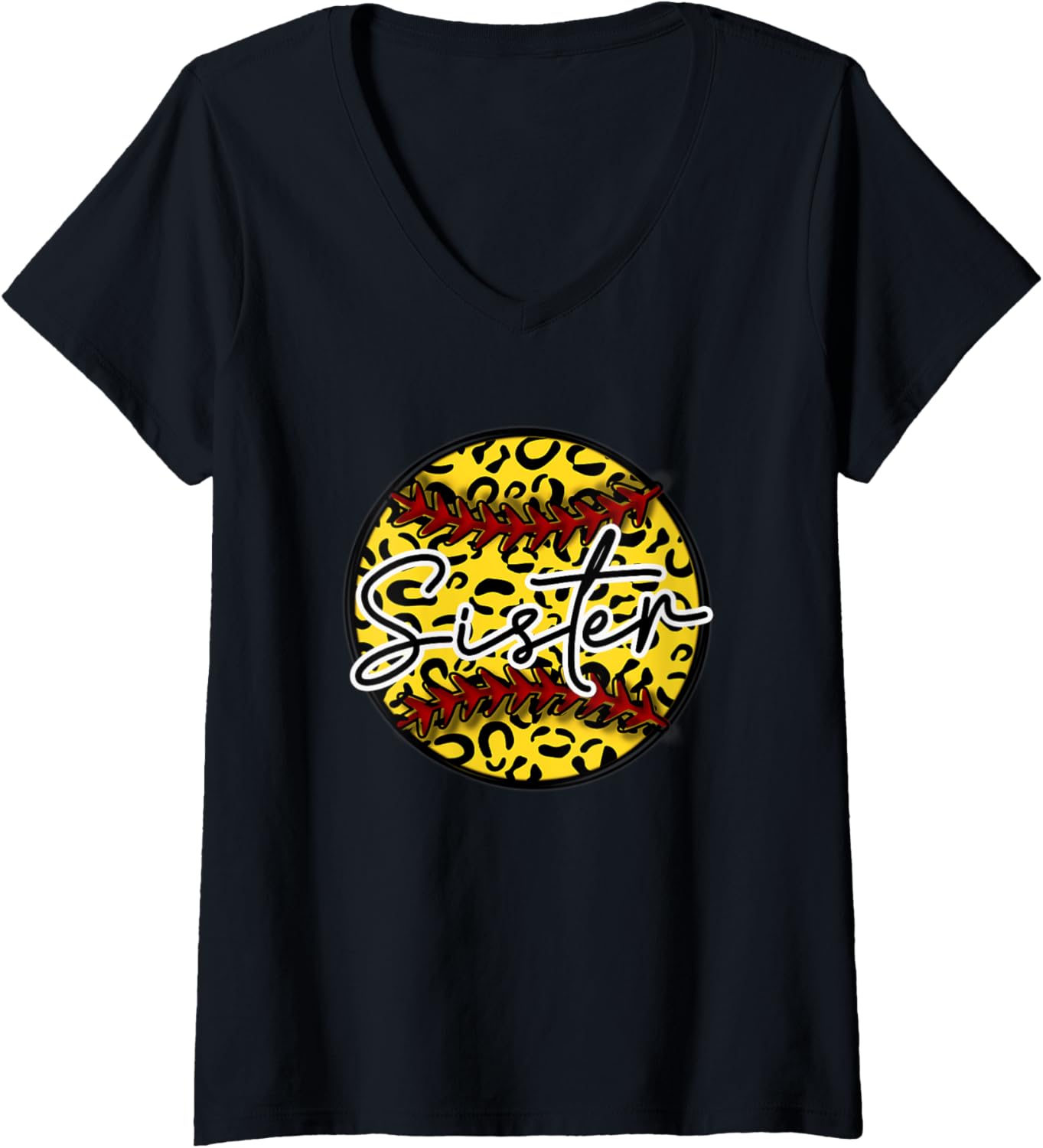 Womens Leopard Cheetah Softball Sister Shirt Womens Trendy V Neck T Shirt Premium Print Gift Ready