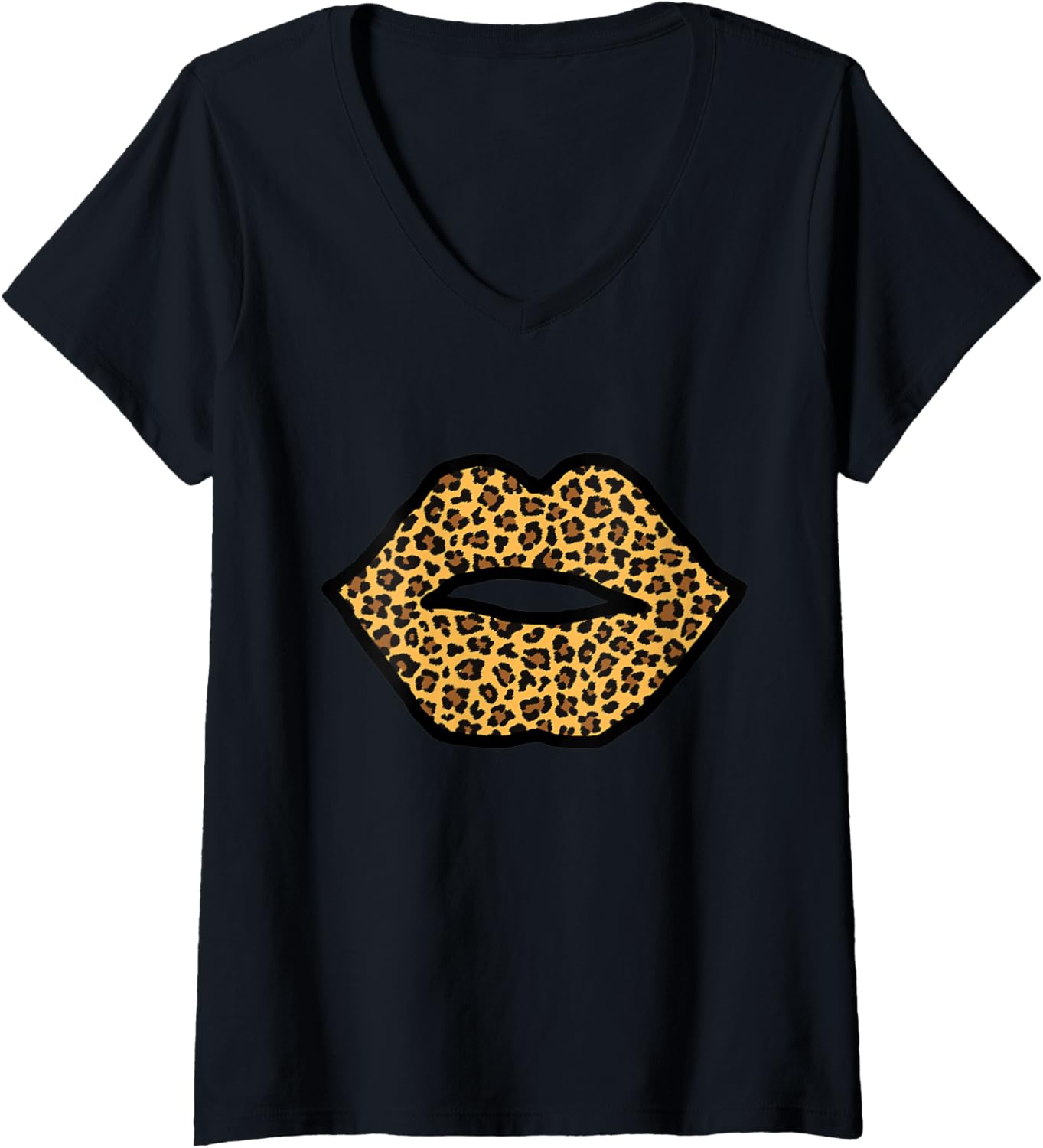 Womens Cheetah Leopard Lips Print V Neck Apparel High Search Demand US Top Pick