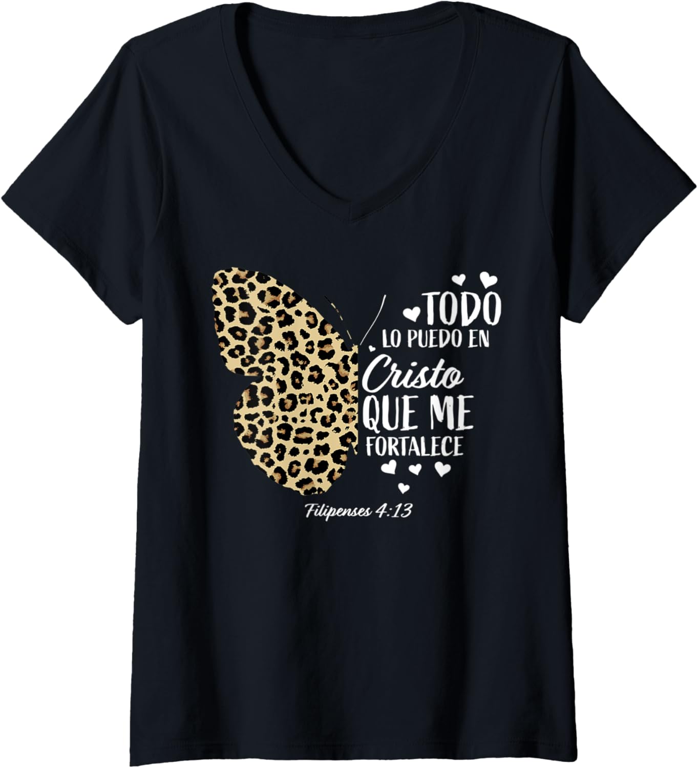 Womens Christian Spanish Verse Gifts Women Cheetah Print Butterfly V Neck Apparel Streetwear Style US Top Pick