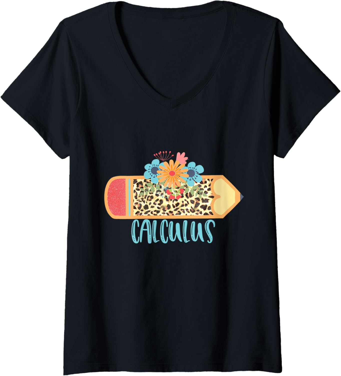 Womens CALCULUS TEACHER Cute Trendy Pencil Leopard Cheetah Print V Neck Apparel Premium Print Everyday Wear