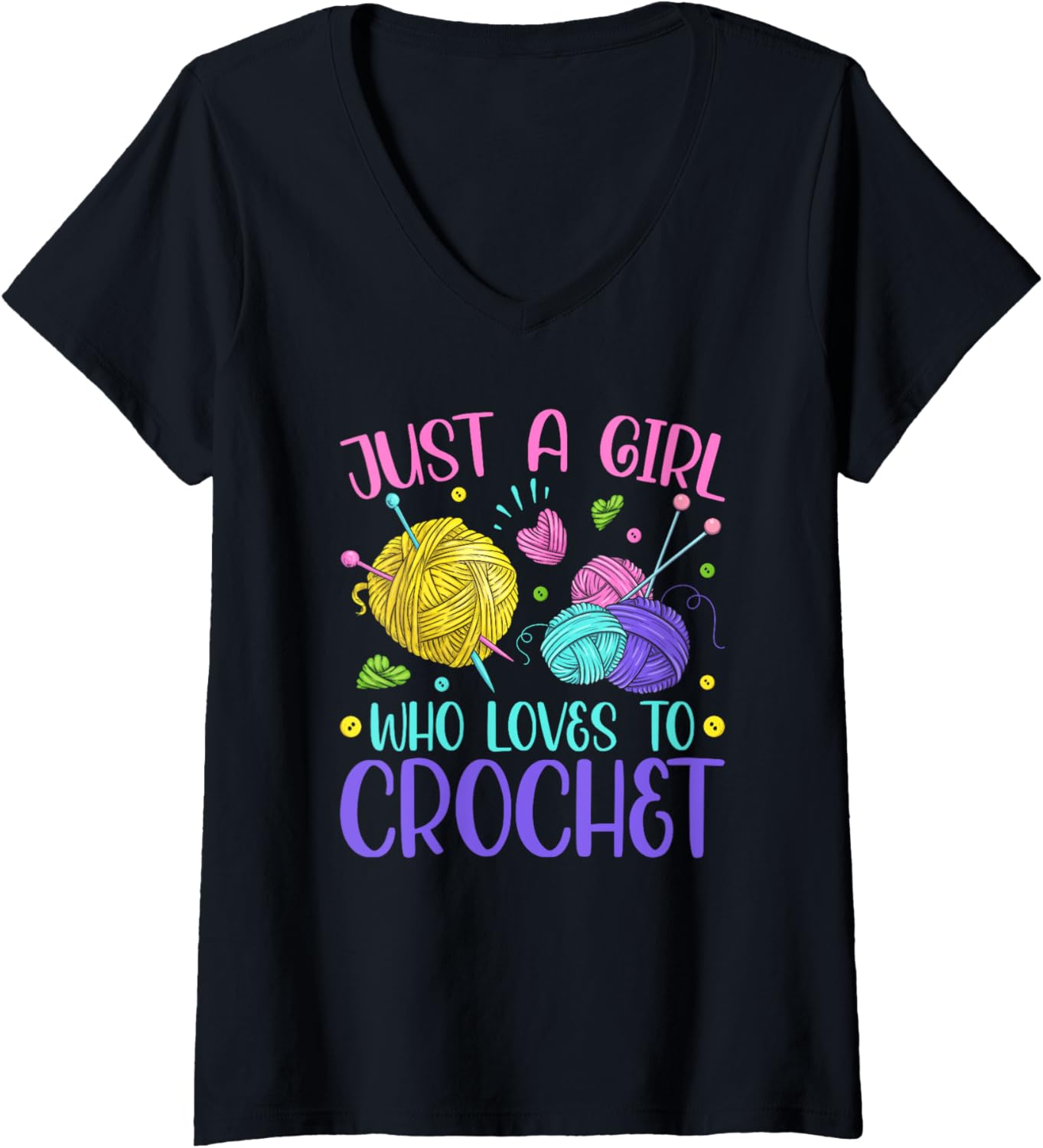 Womens Just A Girl Who Loves To Crochet Yarn Knitting Crocheting V-Neck Yarn Supply | Top Rated | Perfect for Crafters