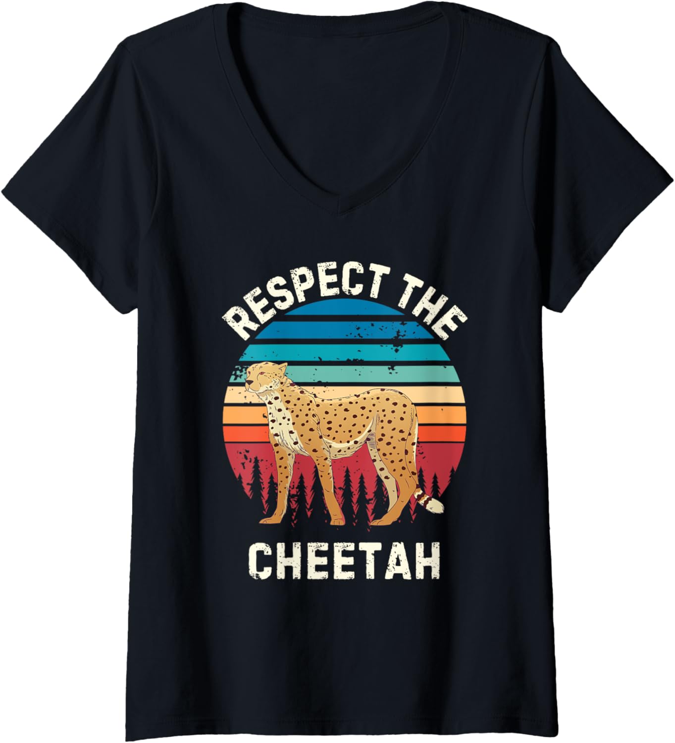 Womens Retro Respect The Cheetah Vintage Grunge Cheetah Lover V Neck Apparel Comfort Fit Best Seller Look