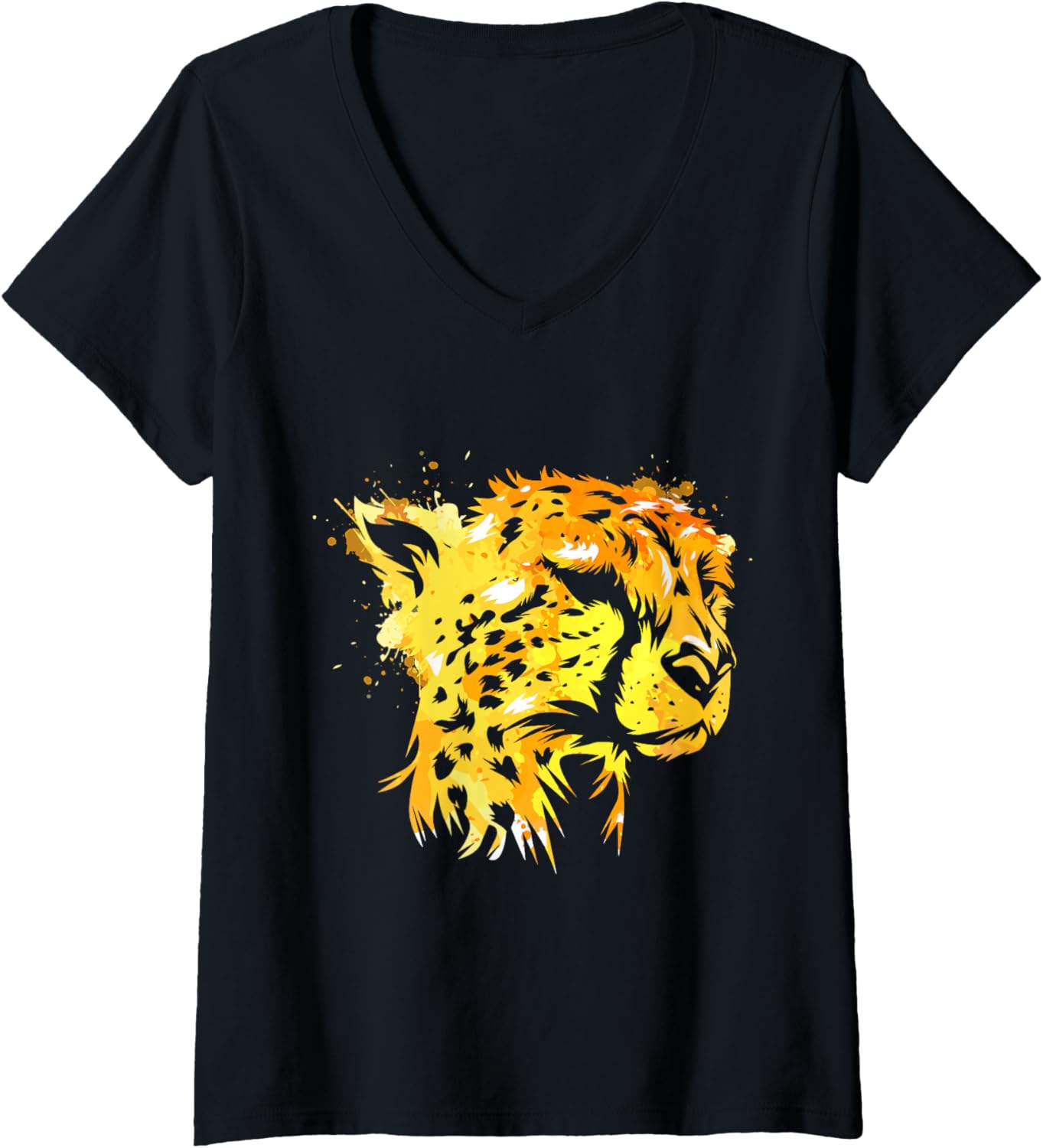 Womens Cat Cheetah V Neck Apparel Trending US Everyday Wear
