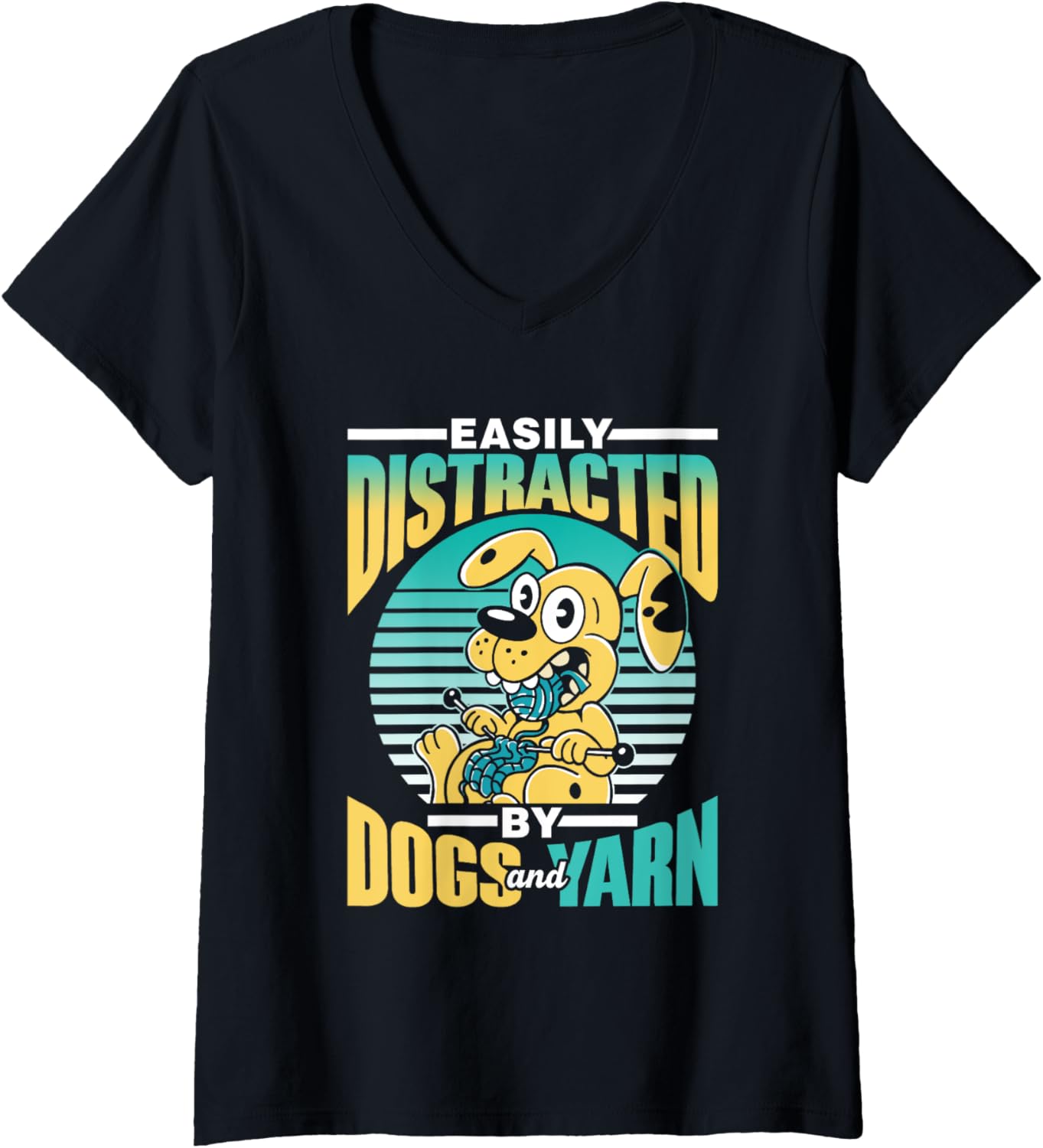 Easily Distracted By Dogs And Yarn Knit Knitter Knitting V-Neck Yarn Supply | Viral US Pick | Perfect for Crafters