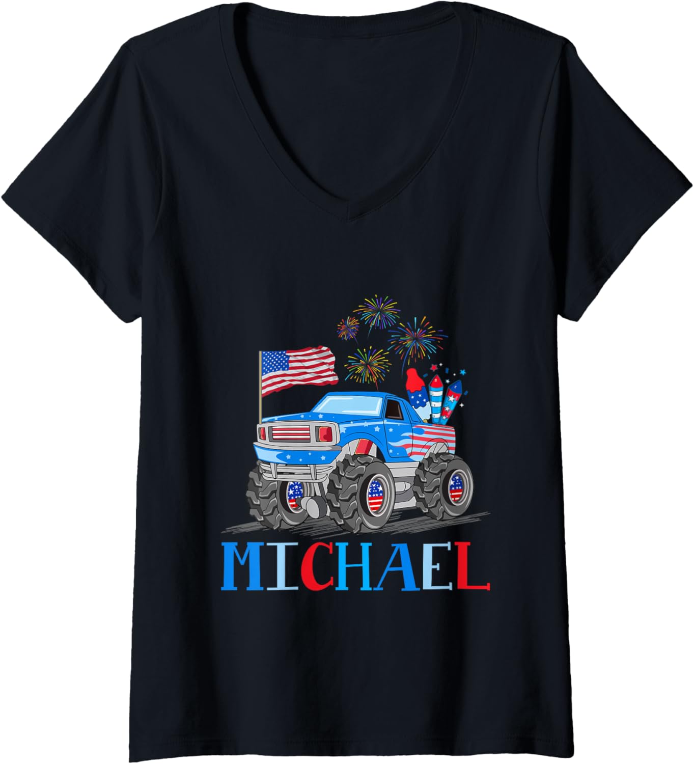 Womens Patriotic Flag Pride USA 4th of July Michael V-Neck Apparel | Premium Quality