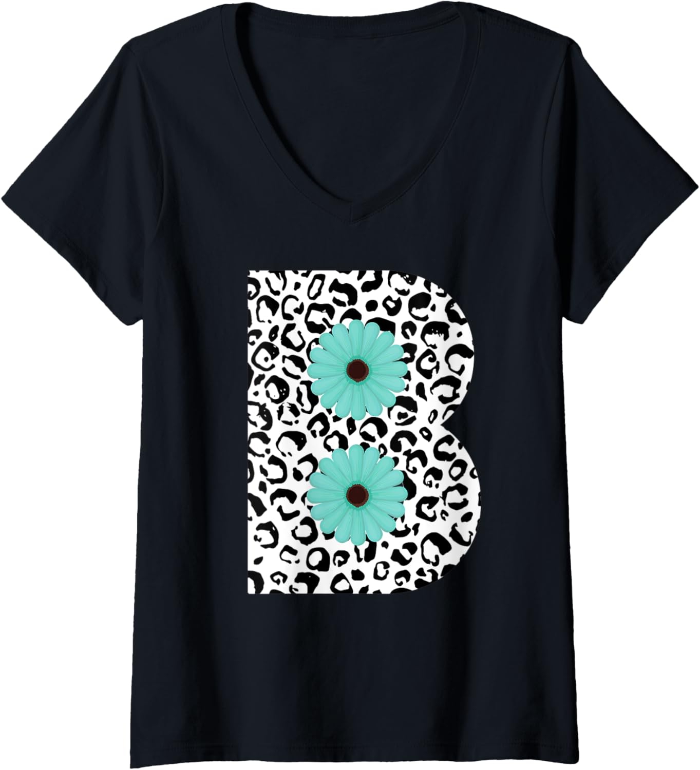 Womens Initial B Cheetah Print Floral Monogram V Neck Apparel High Search Demand Gift Ready