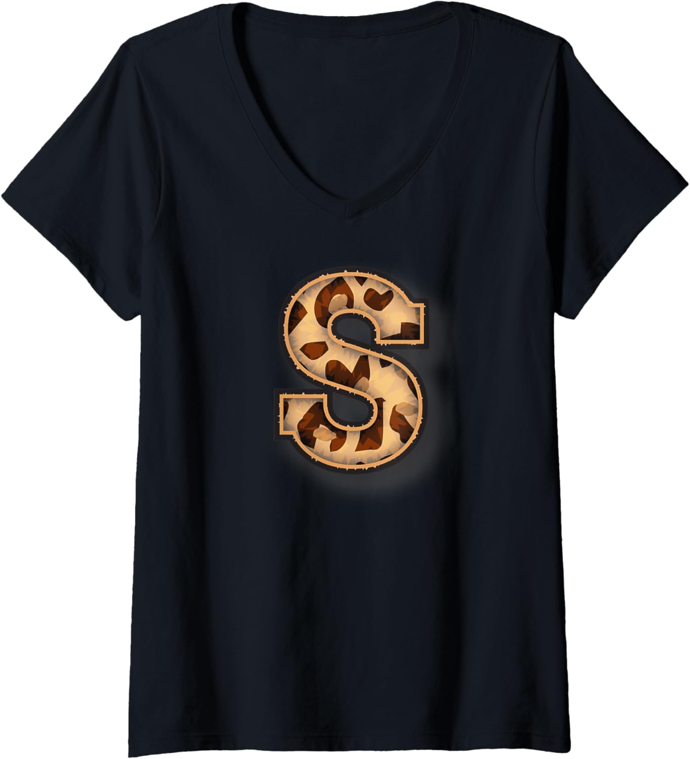 Womens Cute Letter S Initial Name Leopard Cheetah Animal Print V Neck Apparel Comfort Fit Gift Ready