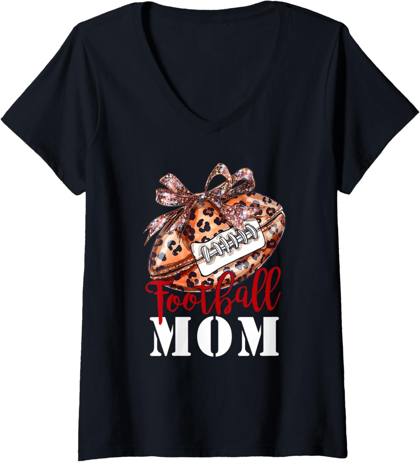 Womens Leopard Cheetah Print Football Mom Mama Cute Game Day Women V Neck Apparel Trending US Best Seller Look